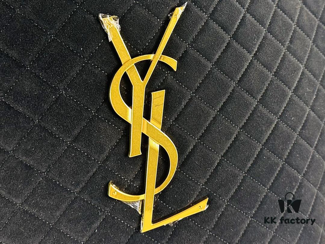 New YSL Icare Suede Quilted Tote Bag in Black and Caramel