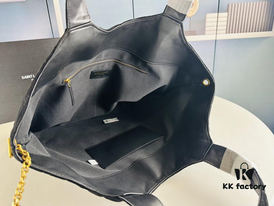 New YSL Icare Suede Quilted Tote Bag in Black and Caramel