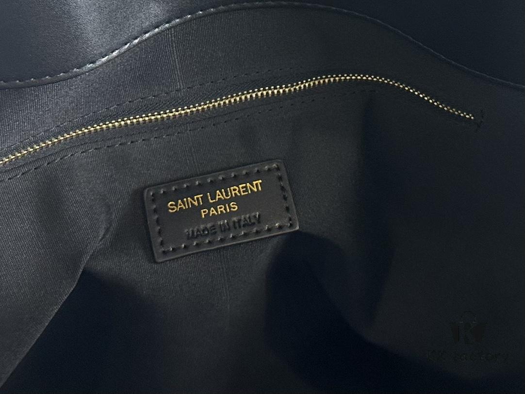 New YSL Icare Suede Quilted Tote Bag in Black and Caramel