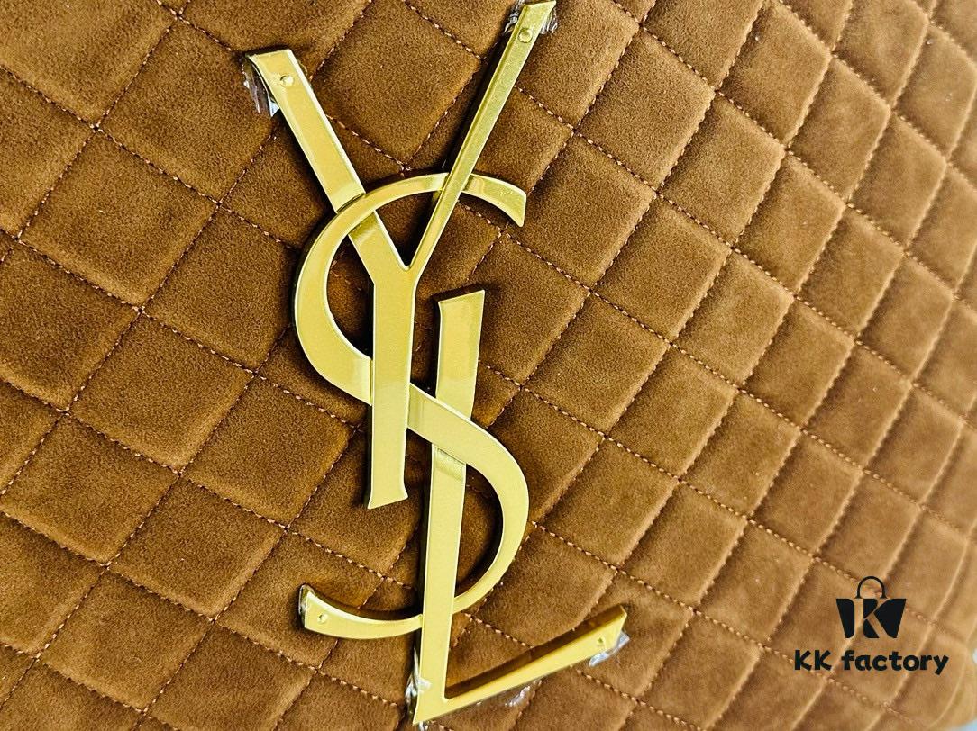 New YSL Icare Suede Quilted Tote Bag in Black and Caramel