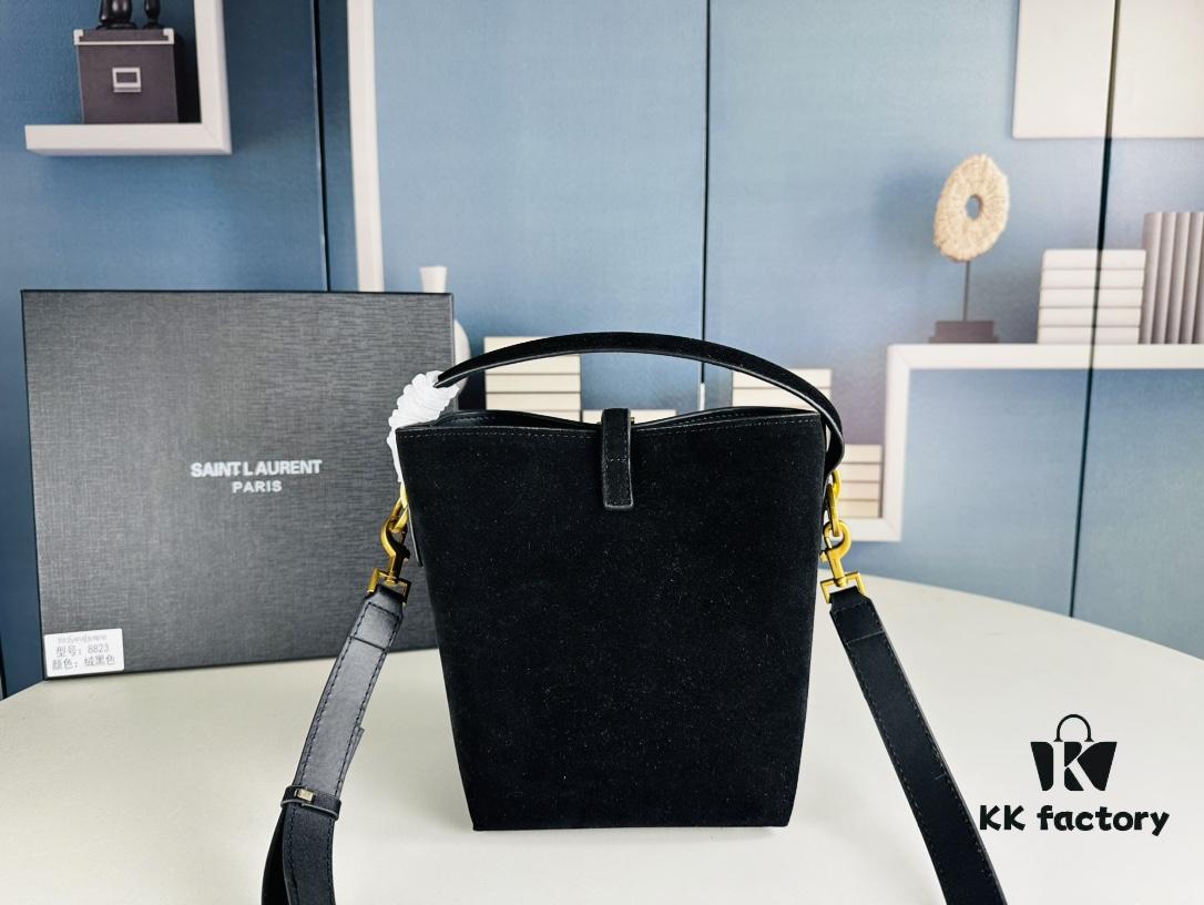 New Autumn/Winter Arrival Matte Mini YSL Bucket Bag with Box - Authentic YSL LE37 in Black Gold Hardware, Celebrity Style