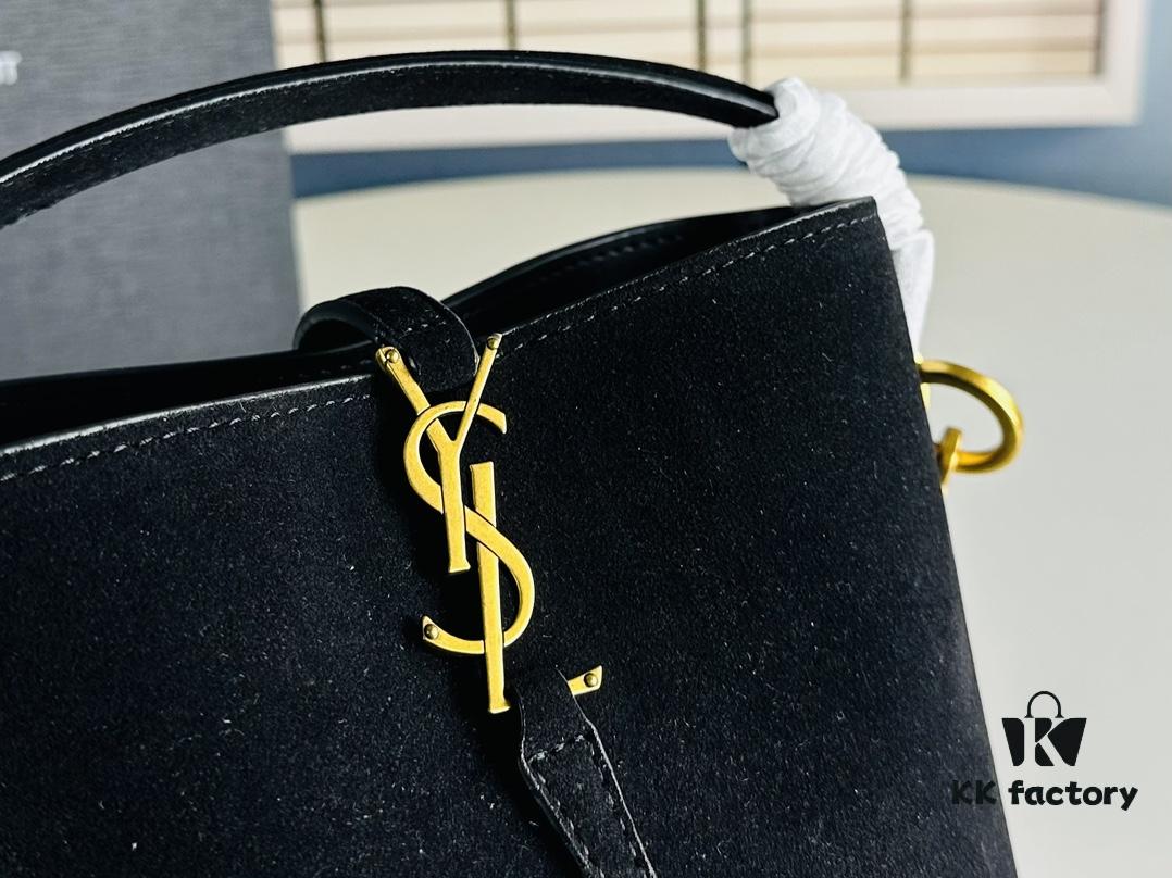 New Autumn/Winter Arrival Matte Mini YSL Bucket Bag with Box - Authentic YSL LE37 in Black Gold Hardware, Celebrity Style