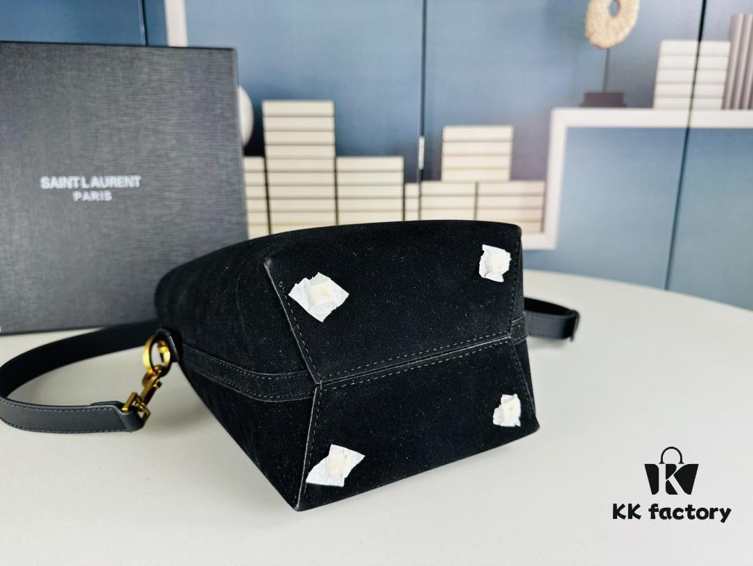 New Autumn/Winter Arrival Matte Mini YSL Bucket Bag with Box - Authentic YSL LE37 in Black Gold Hardware, Celebrity Style