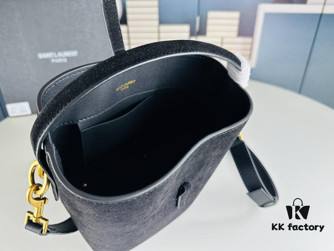New Autumn/Winter Arrival Matte Mini YSL Bucket Bag with Box - Authentic YSL LE37 in Black Gold Hardware, Celebrity Style