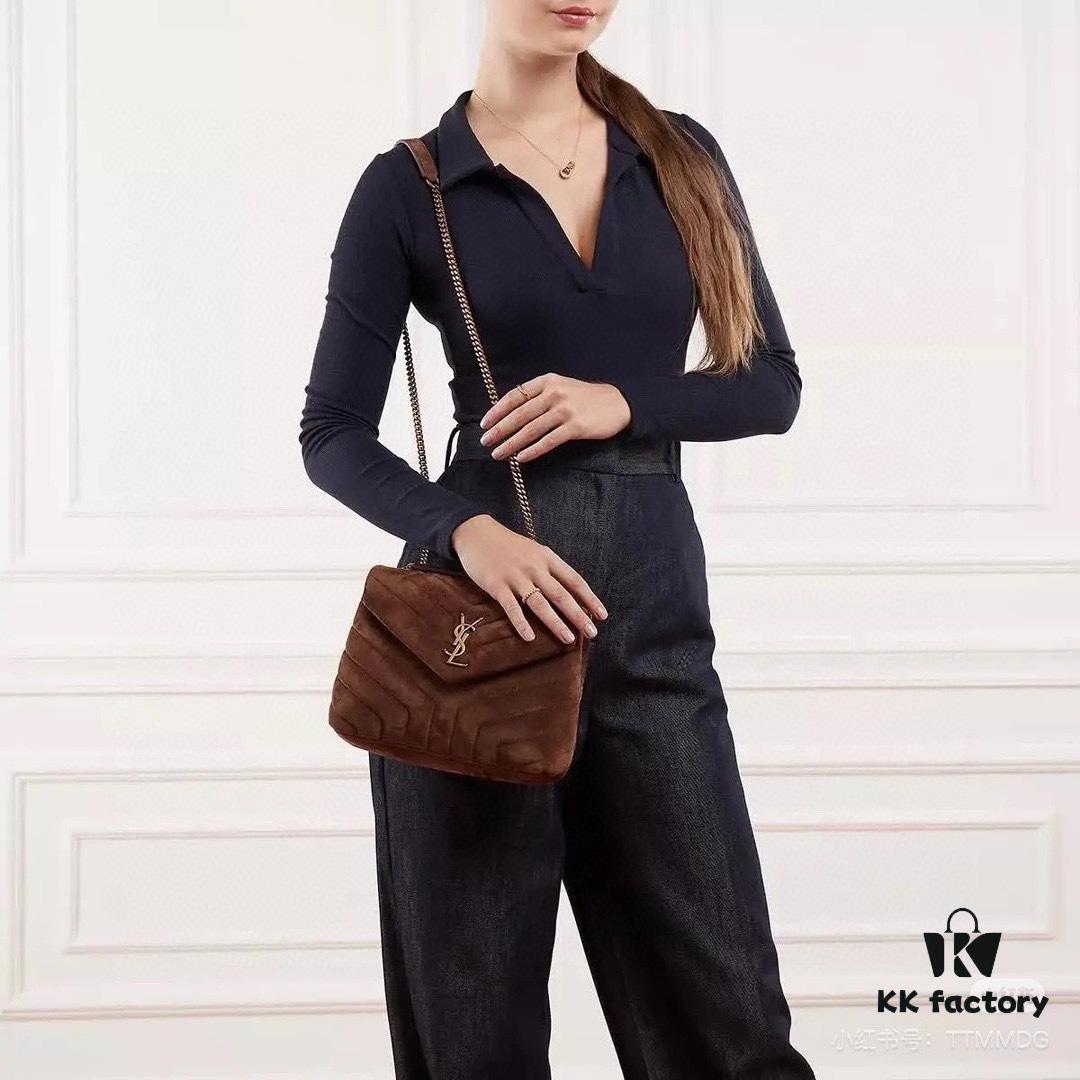 Large Size with Box 💰YSL LOU LOU Suede Leather Chain Shoulder Bag ||| Loulou Black Brown Nubuck