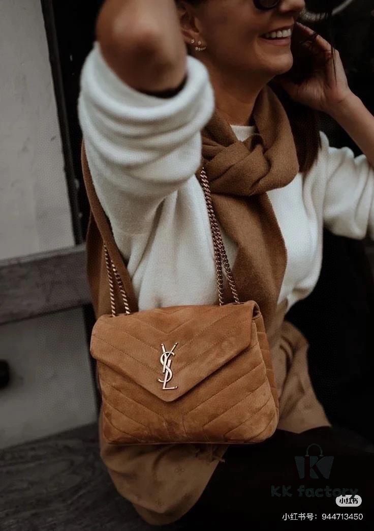 Large Size with Box 💰YSL LOU LOU Suede Leather Chain Shoulder Bag ||| Loulou Black Brown Nubuck