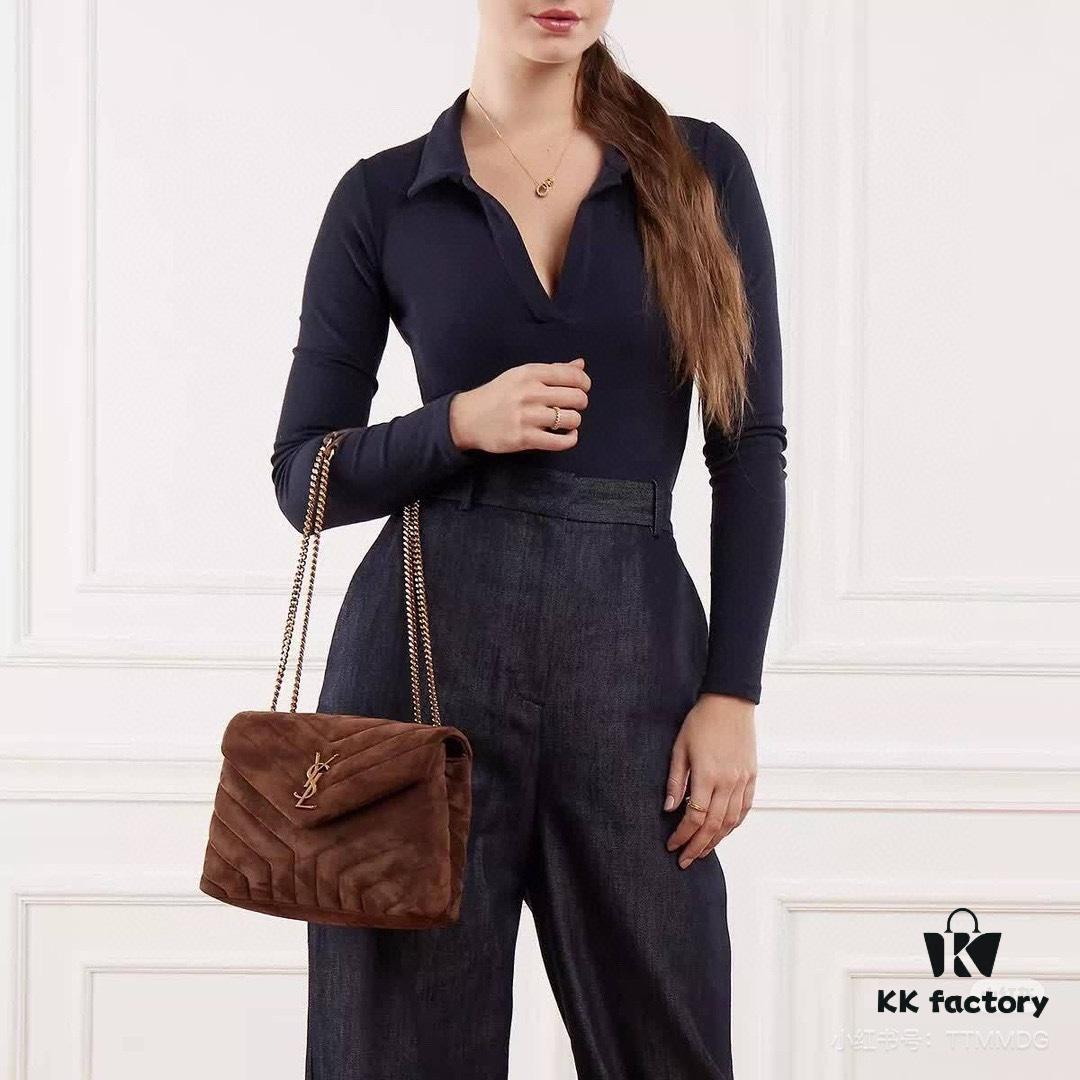 Large Size with Box 💰YSL LOU LOU Suede Leather Chain Shoulder Bag ||| Loulou Black Brown Nubuck