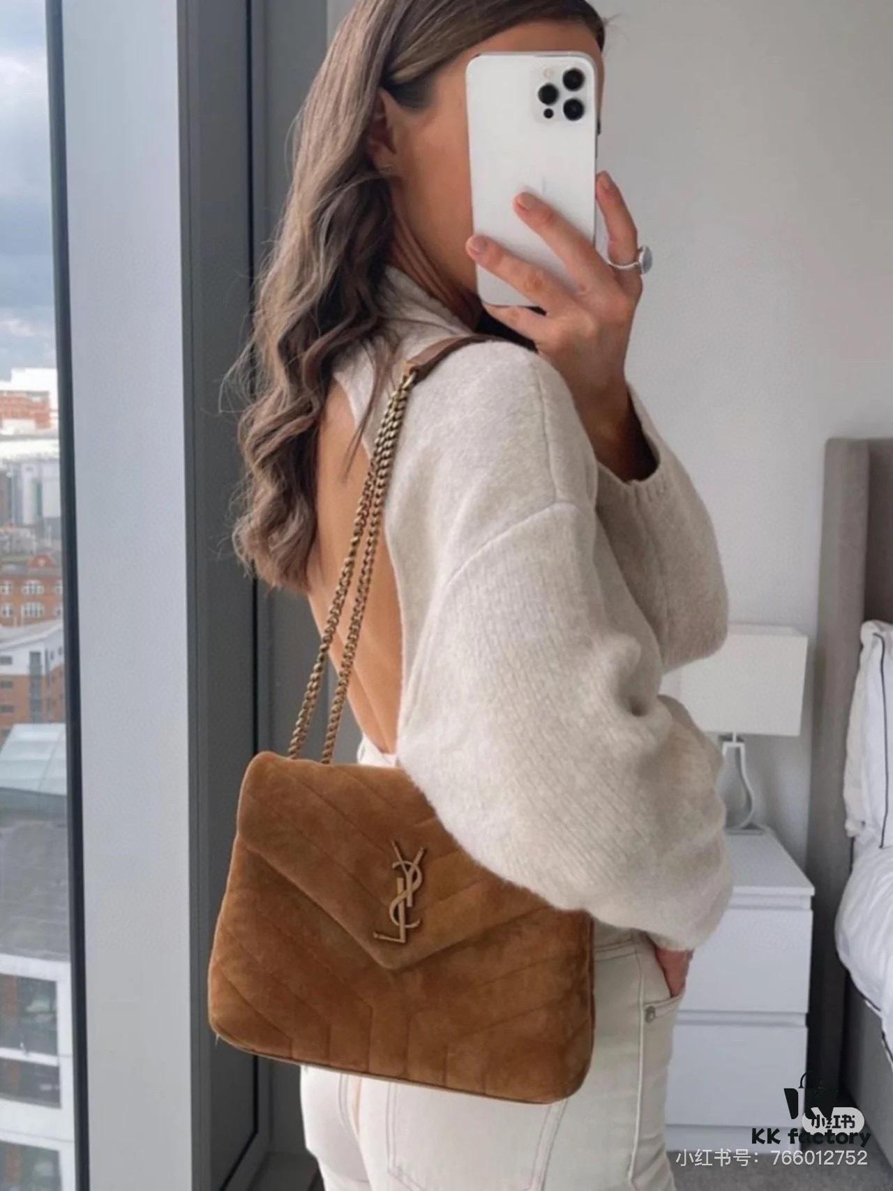 Large Size with Box 💰YSL LOU LOU Suede Leather Chain Shoulder Bag ||| Loulou Black Brown Nubuck