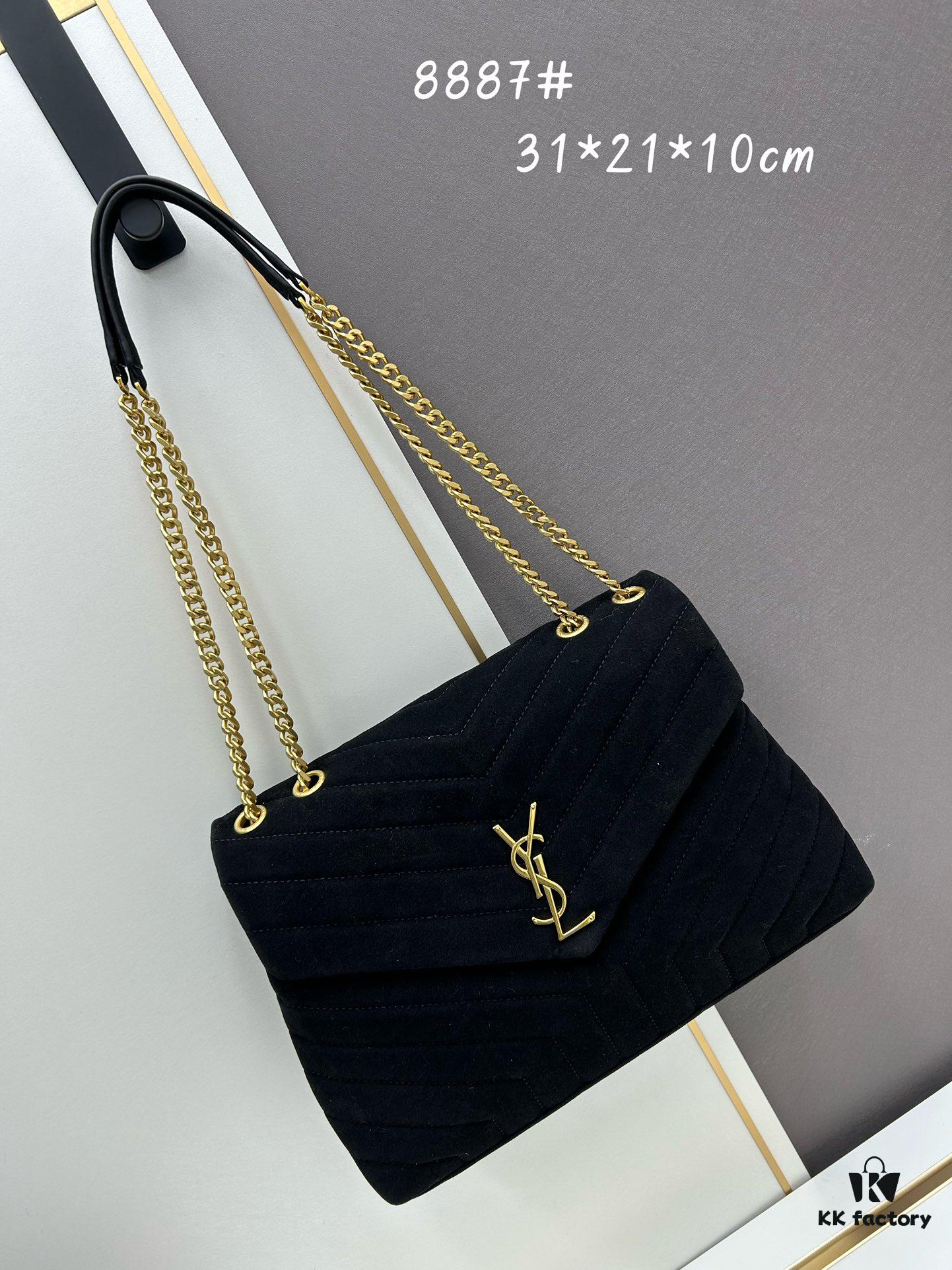 Large Size with Box 💰 YSL LOU LOU Suede Leather Chain Shoulder Bag | Loulou Black Brown Nubuck