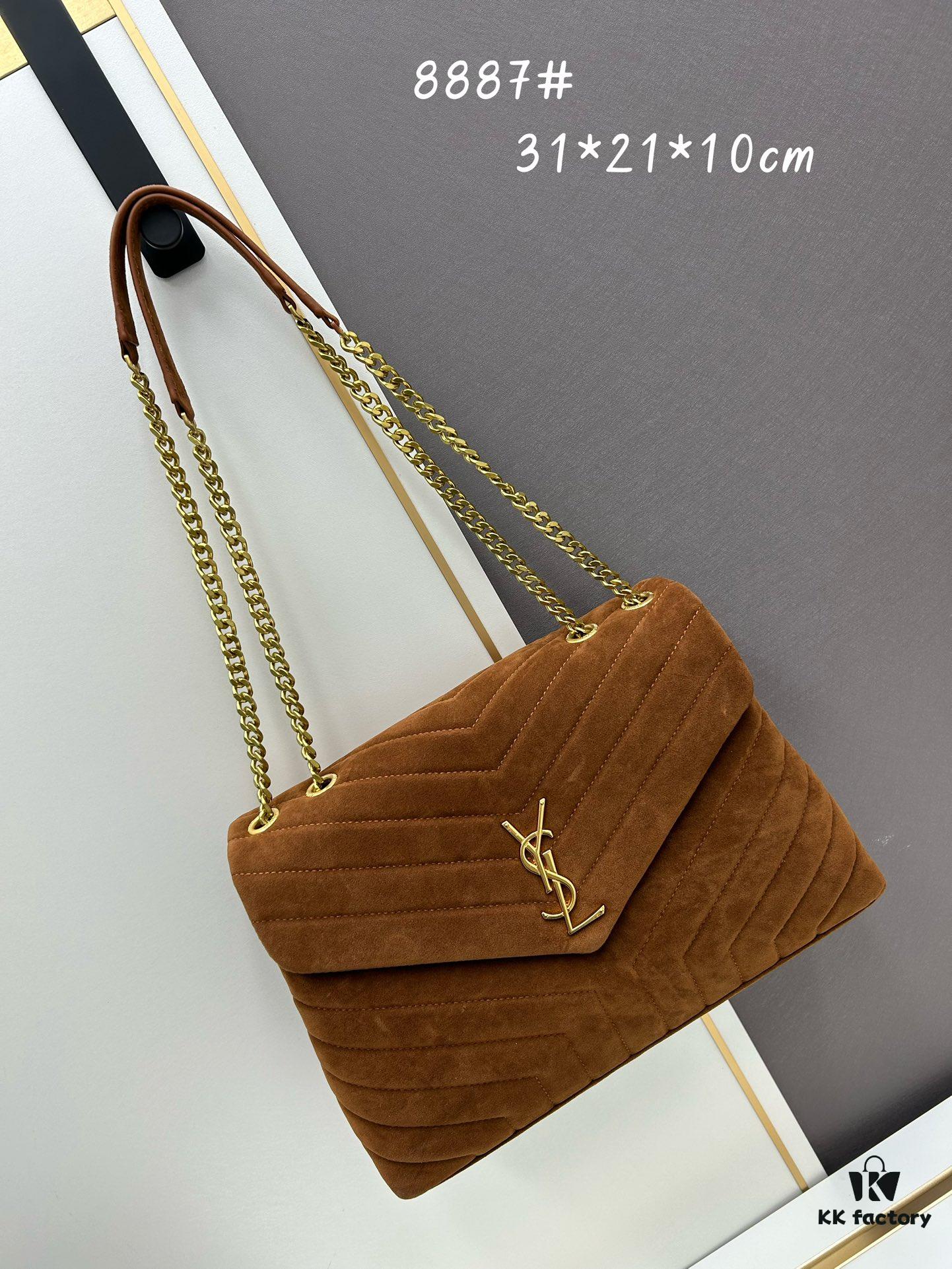 Large Size with Box 💰 YSL LOU LOU Suede Leather Chain Shoulder Bag ||| Loulou Black Brown Nubuck