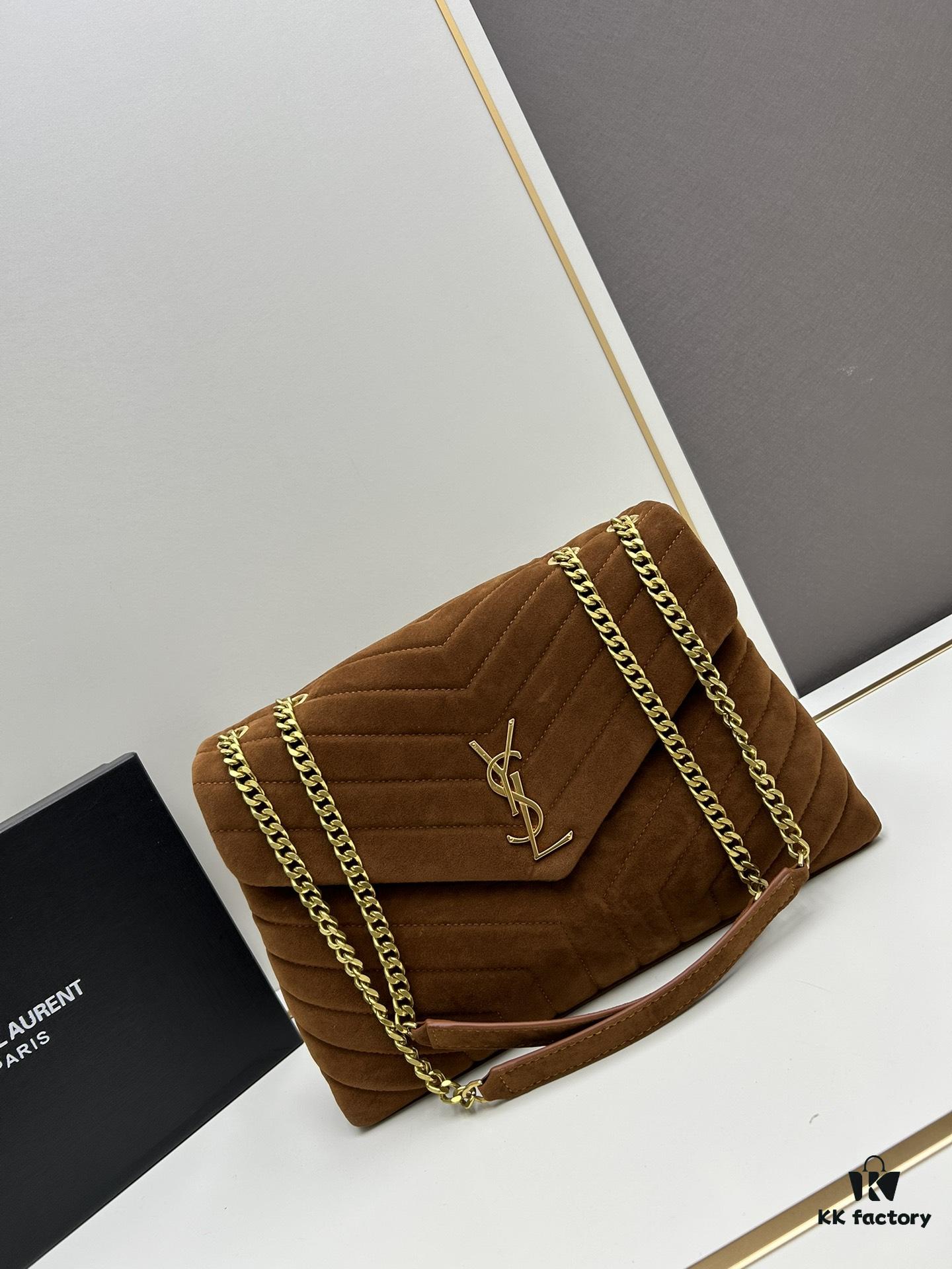 Large Size with Box 💰 YSL LOU LOU Suede Leather Chain Shoulder Bag ||| Loulou Black Brown Nubuck