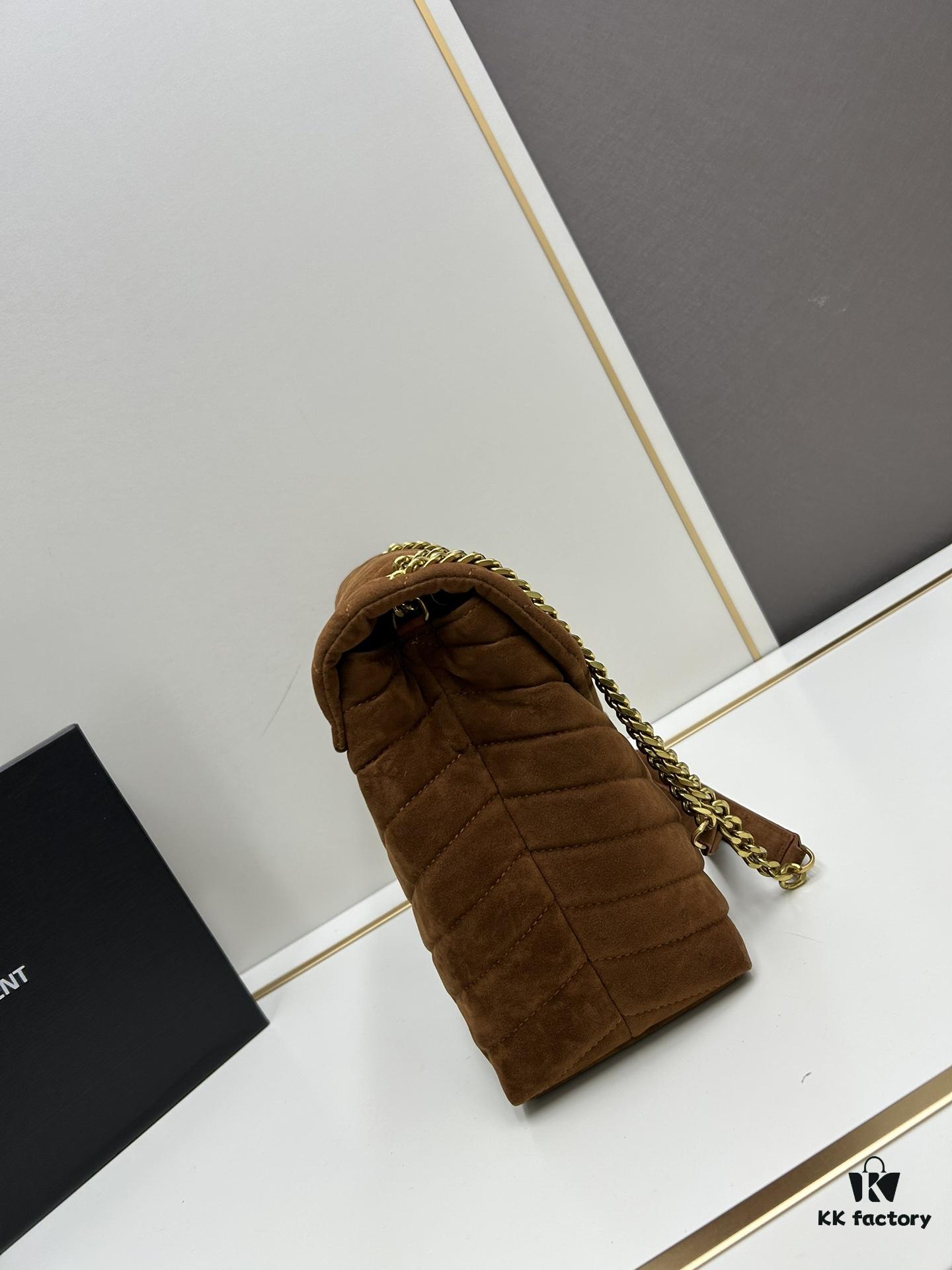 Large Size with Box 💰 YSL LOU LOU Suede Leather Chain Shoulder Bag ||| Loulou Black Brown Nubuck