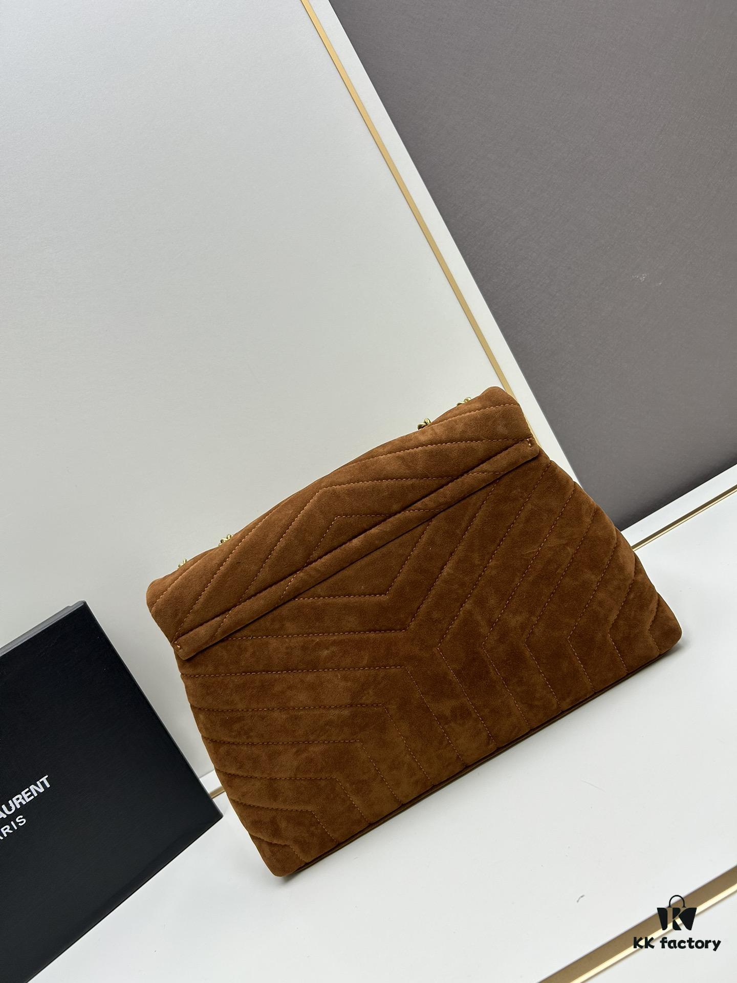 Large Size with Box 💰 YSL LOU LOU Suede Leather Chain Shoulder Bag ||| Loulou Black Brown Nubuck