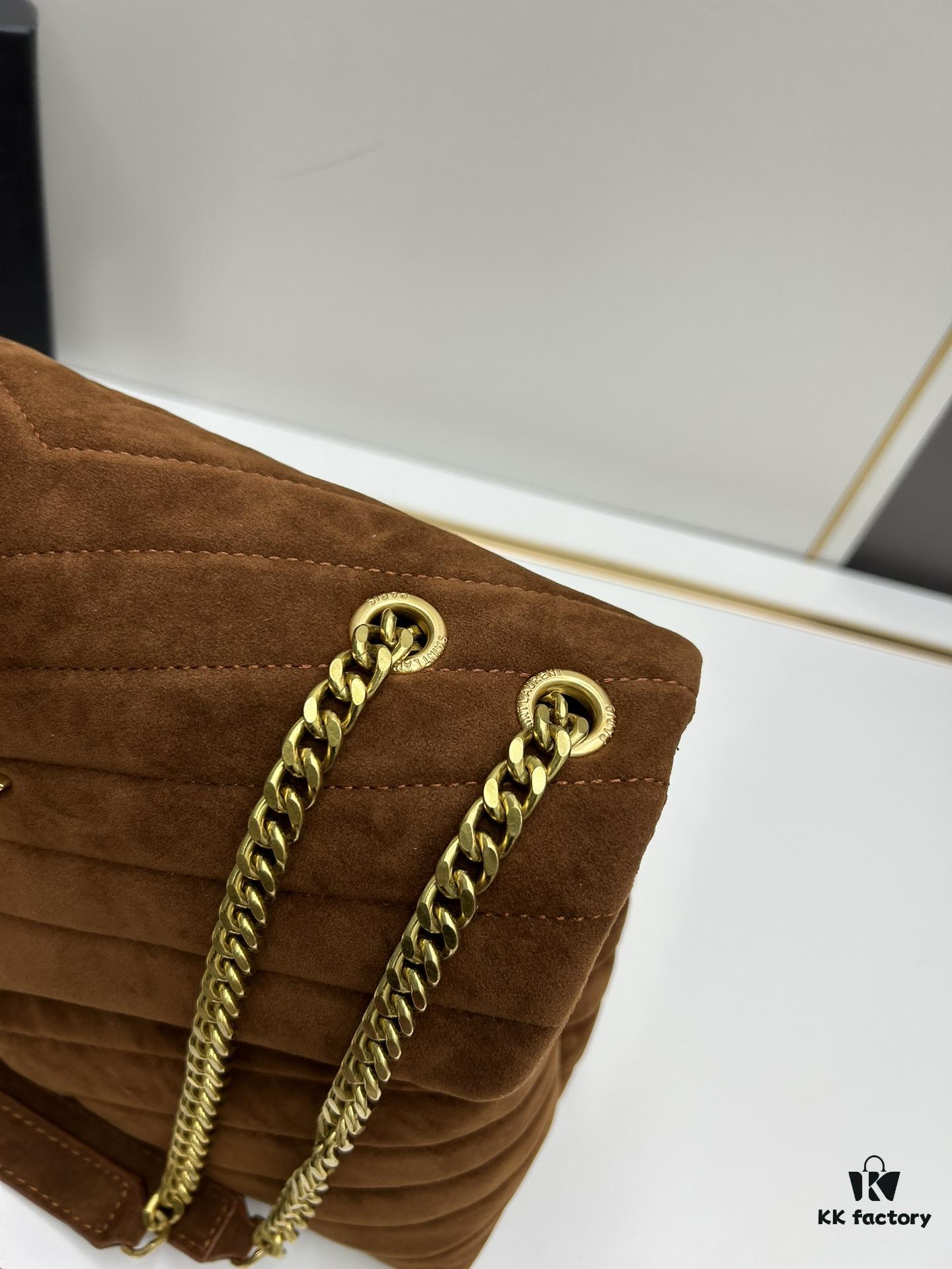 Large Size with Box 💰 YSL LOU LOU Suede Leather Chain Shoulder Bag ||| Loulou Black Brown Nubuck