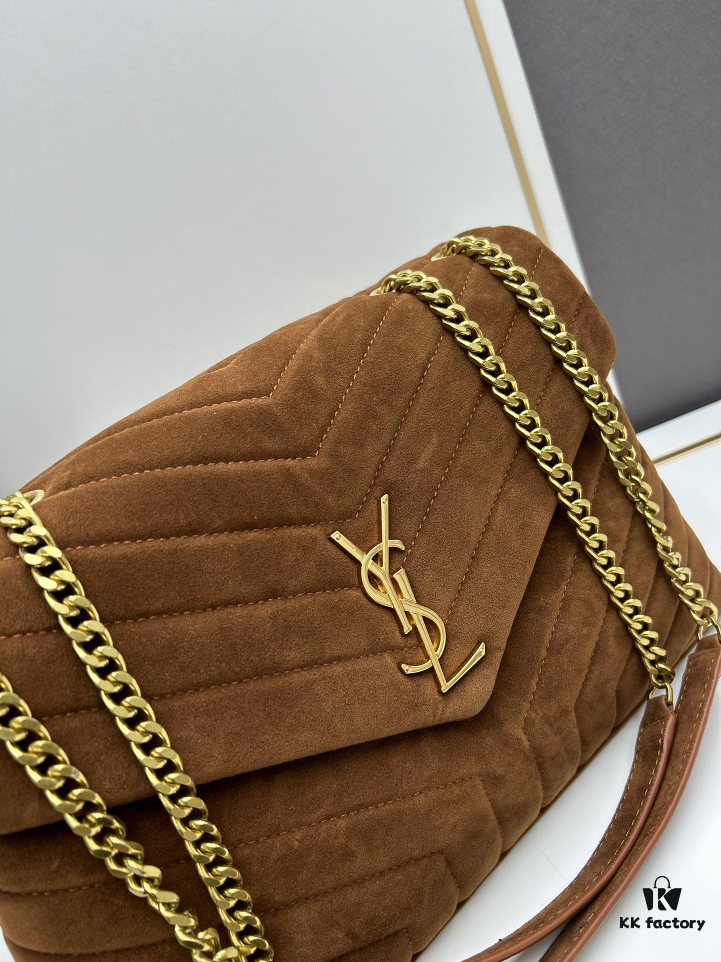 Large Size with Box 💰 YSL LOU LOU Suede Leather Chain Shoulder Bag ||| Loulou Black Brown Nubuck