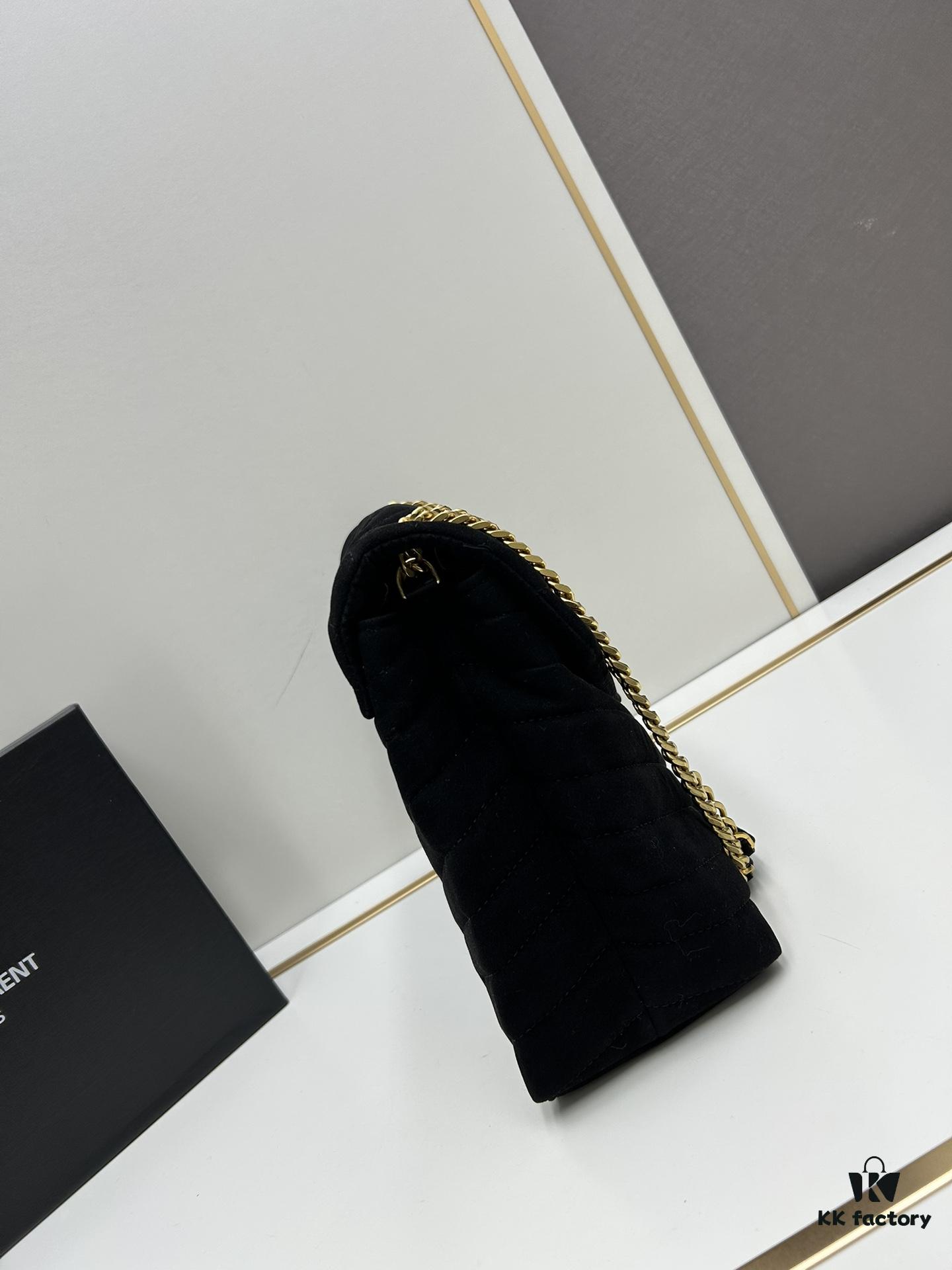 Large YSL LOU LOU Suede Leather Chain Shoulder Bag with Box ||| Loulou Black Brown Nubuck