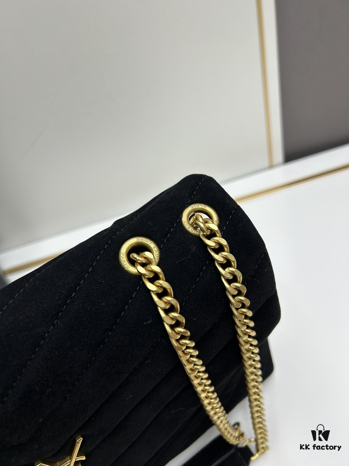 Large YSL LOU LOU Suede Leather Chain Shoulder Bag with Box ||| Loulou Black Brown Nubuck