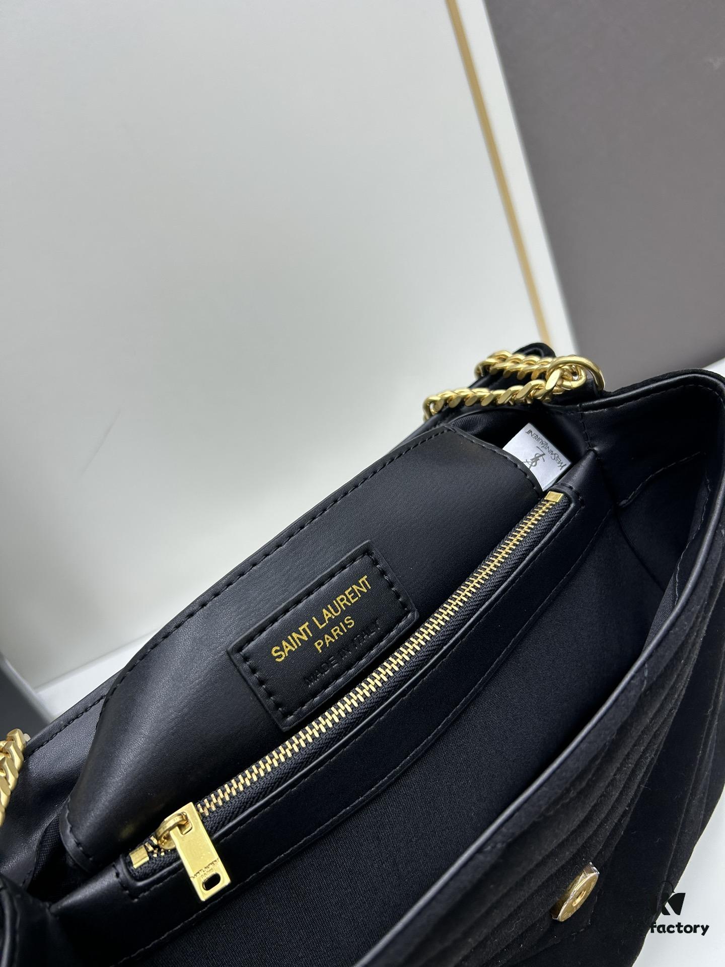 Large YSL LOU LOU Suede Leather Chain Shoulder Bag with Box ||| Loulou Black Brown Nubuck