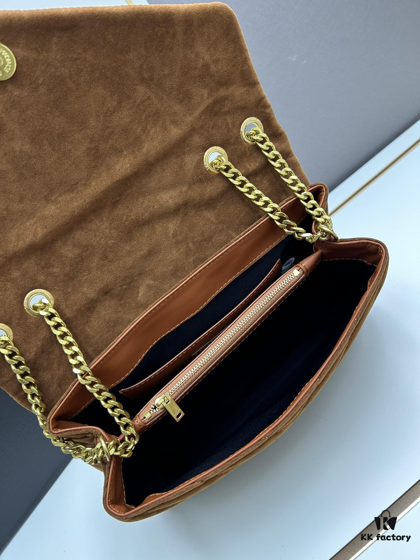 Large Size with Box 💰 YSL LOU LOU Suede Leather Chain Shoulder Bag ||| Loulou Black Brown Nubuck