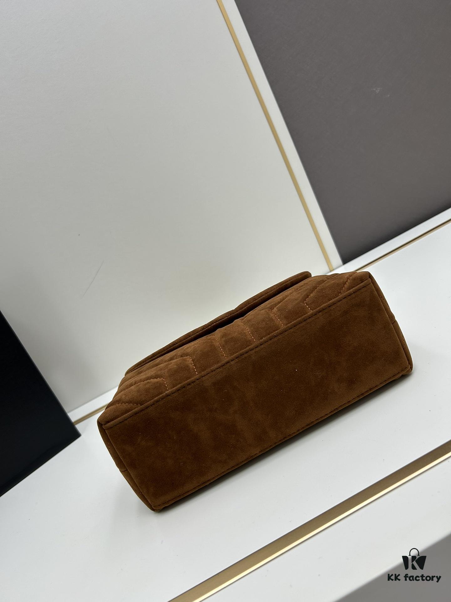 Medium YSL LOU LOU Suede Leather Chain Shoulder Bag in Black and Brown