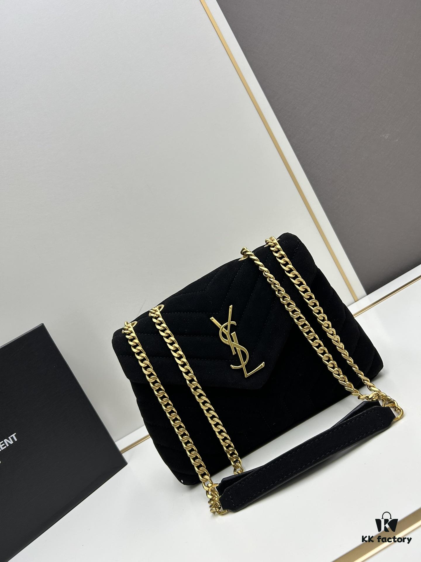 Medium YSL LOU LOU Suede Leather Chain Shoulder Bag with Box ||| Loulou Black Brown Nubuck