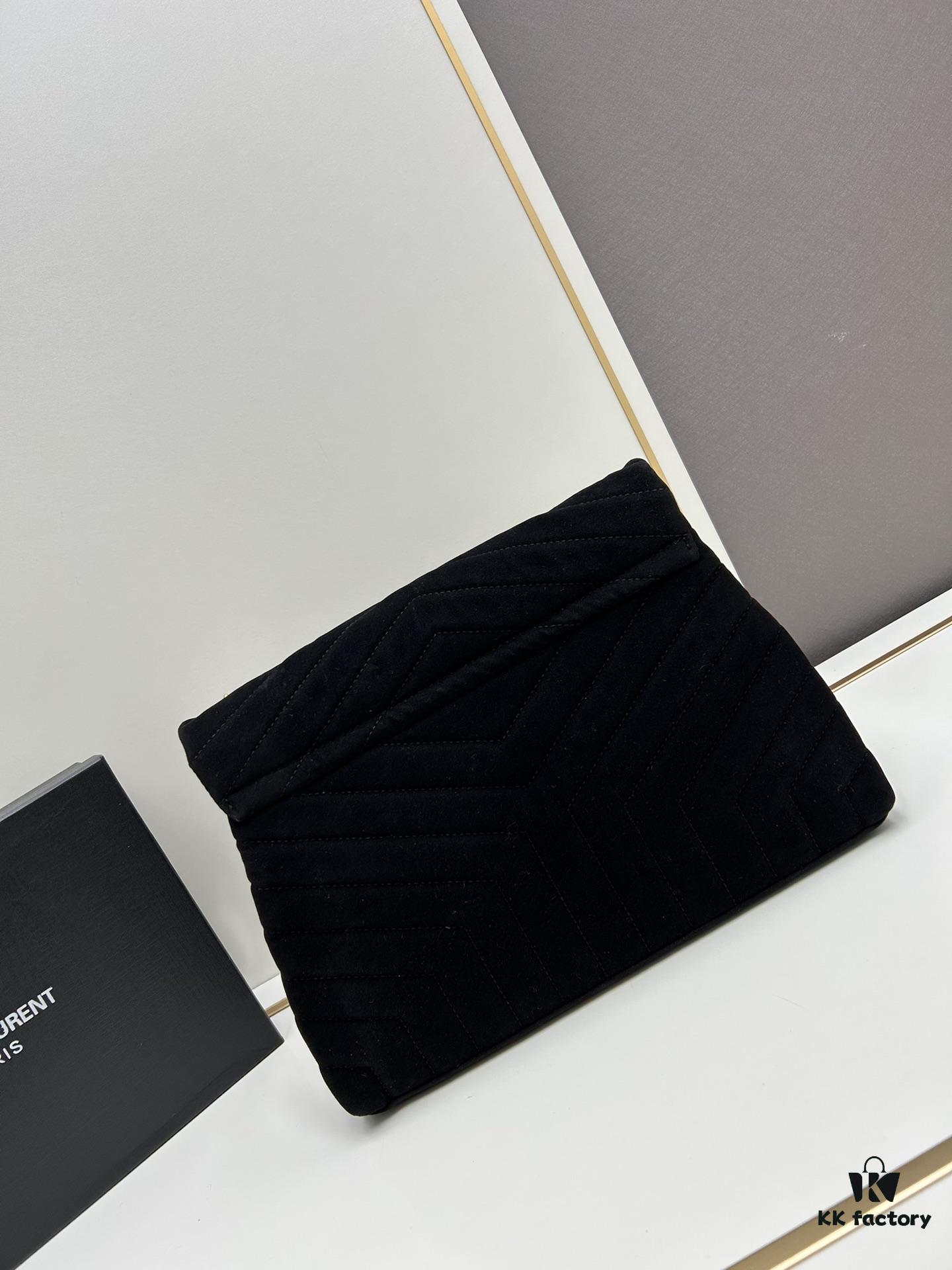 Large YSL LOU LOU Suede Leather Chain Shoulder Bag with Box ||| Loulou Black Brown Nubuck