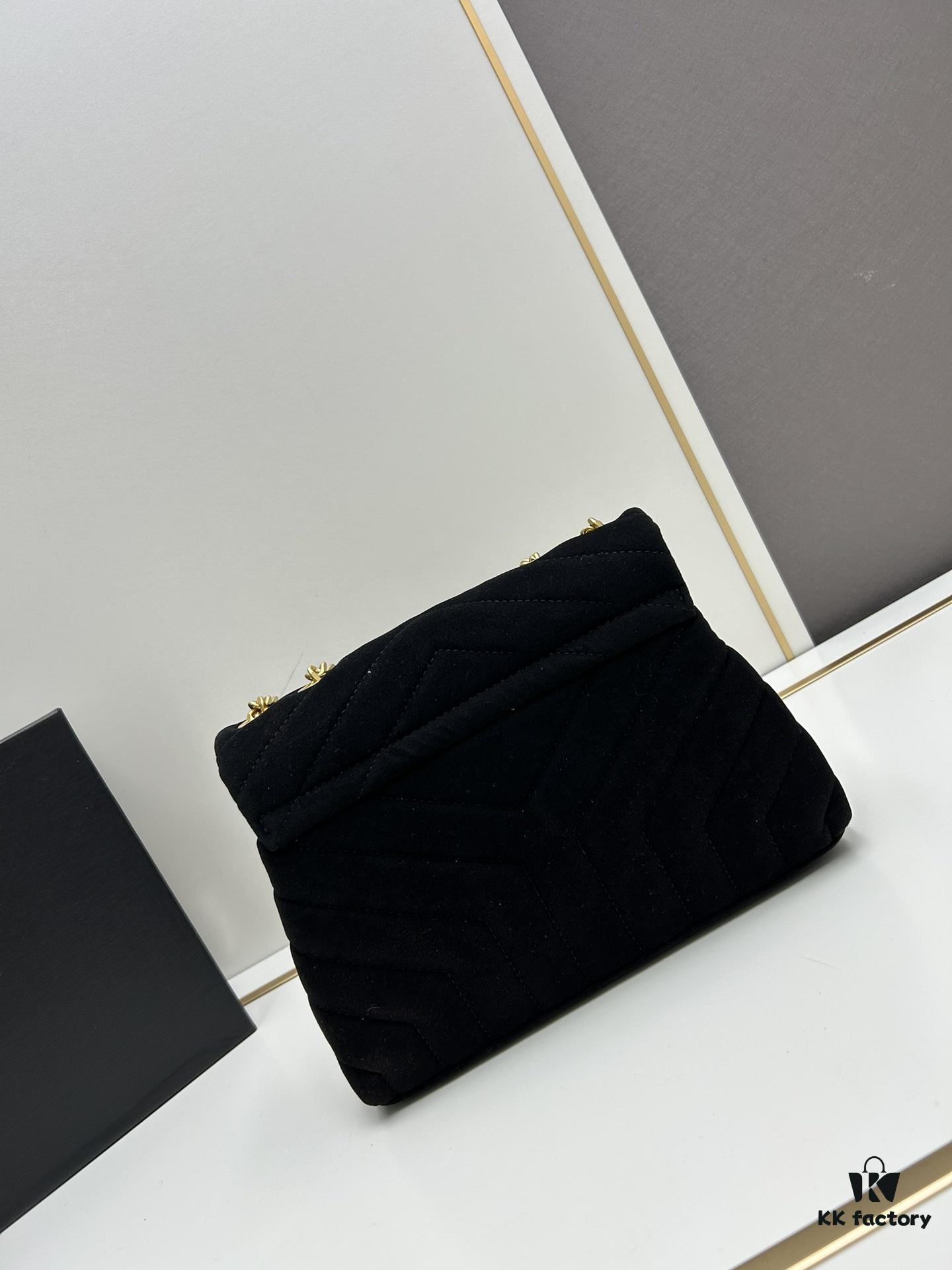 Medium YSL LOU LOU Suede Leather Chain Shoulder Bag with Box ||| Loulou Black Brown Nubuck