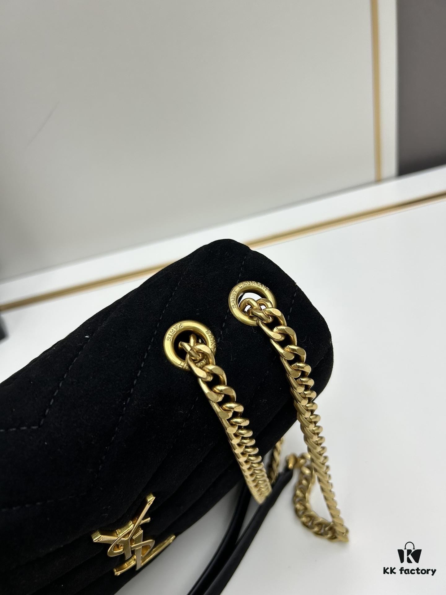 Medium YSL LOU LOU Suede Leather Chain Shoulder Bag with Box ||| Loulou Black Brown Nubuck