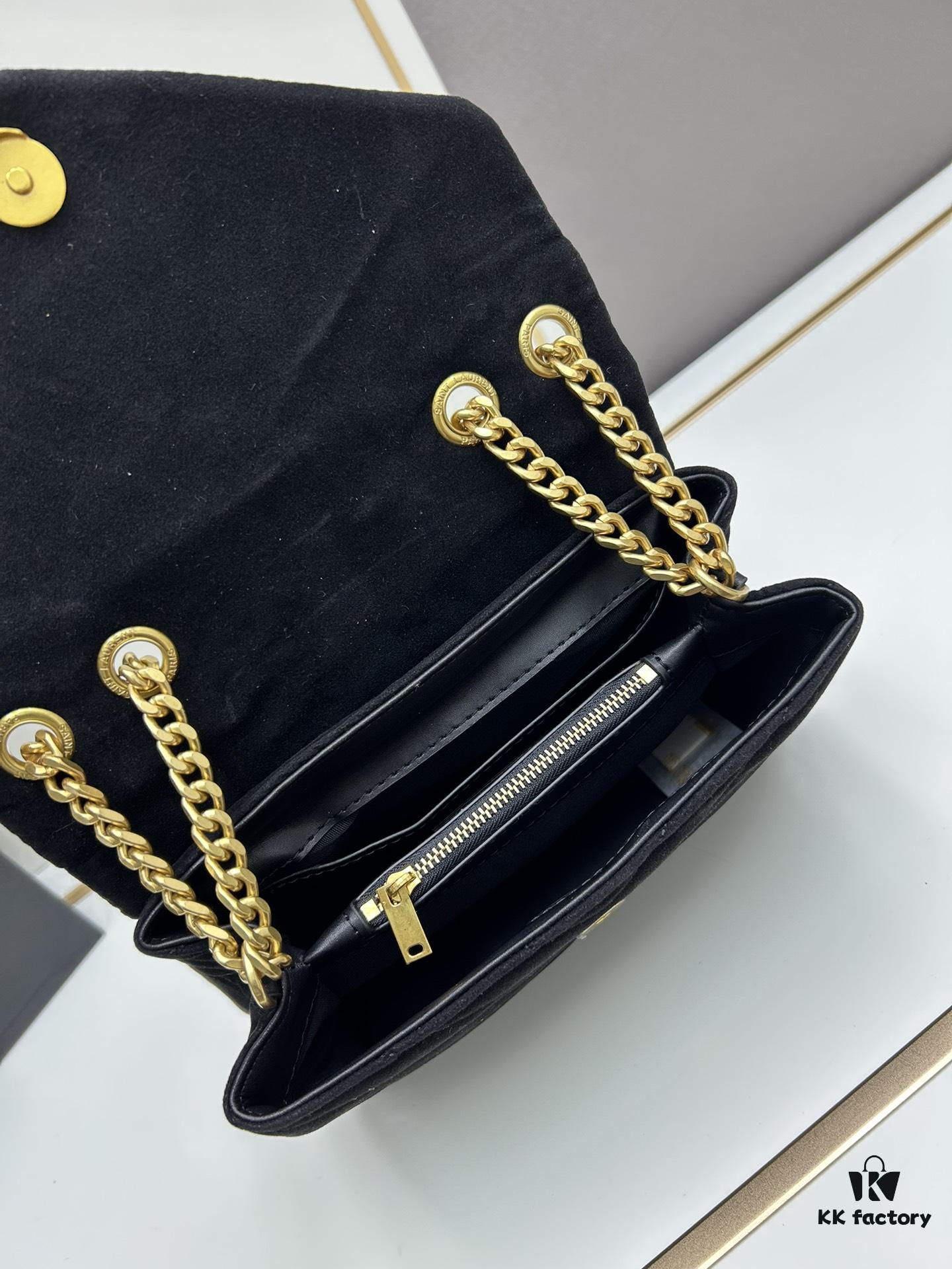 Medium YSL LOU LOU Suede Leather Chain Shoulder Bag with Box ||| Loulou Black Brown Nubuck