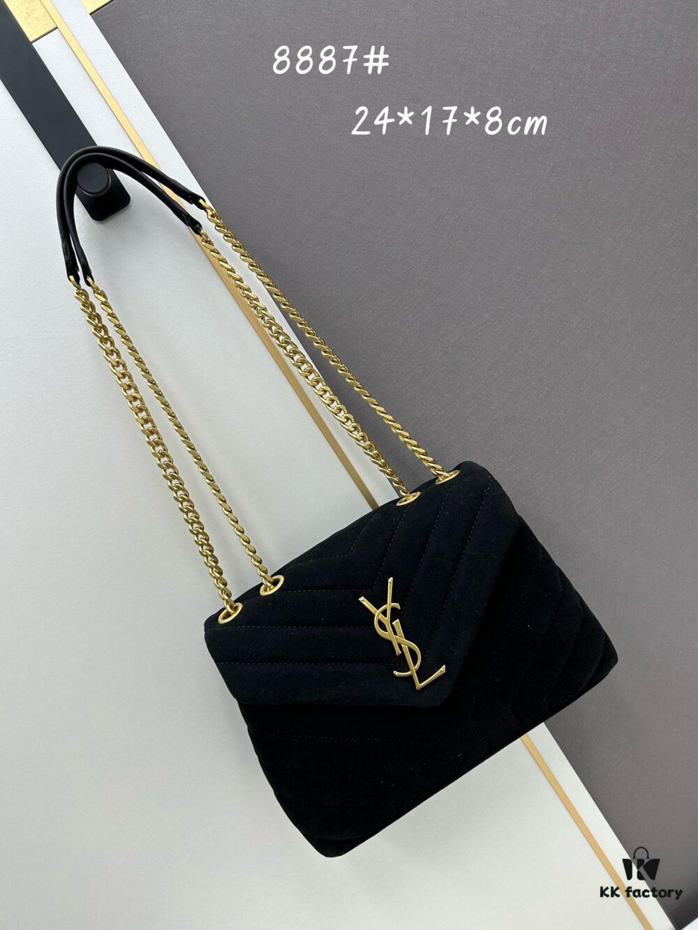Medium YSL LOU LOU Suede Leather Chain Shoulder Bag with Box ||| Loulou Black Brown Nubuck
