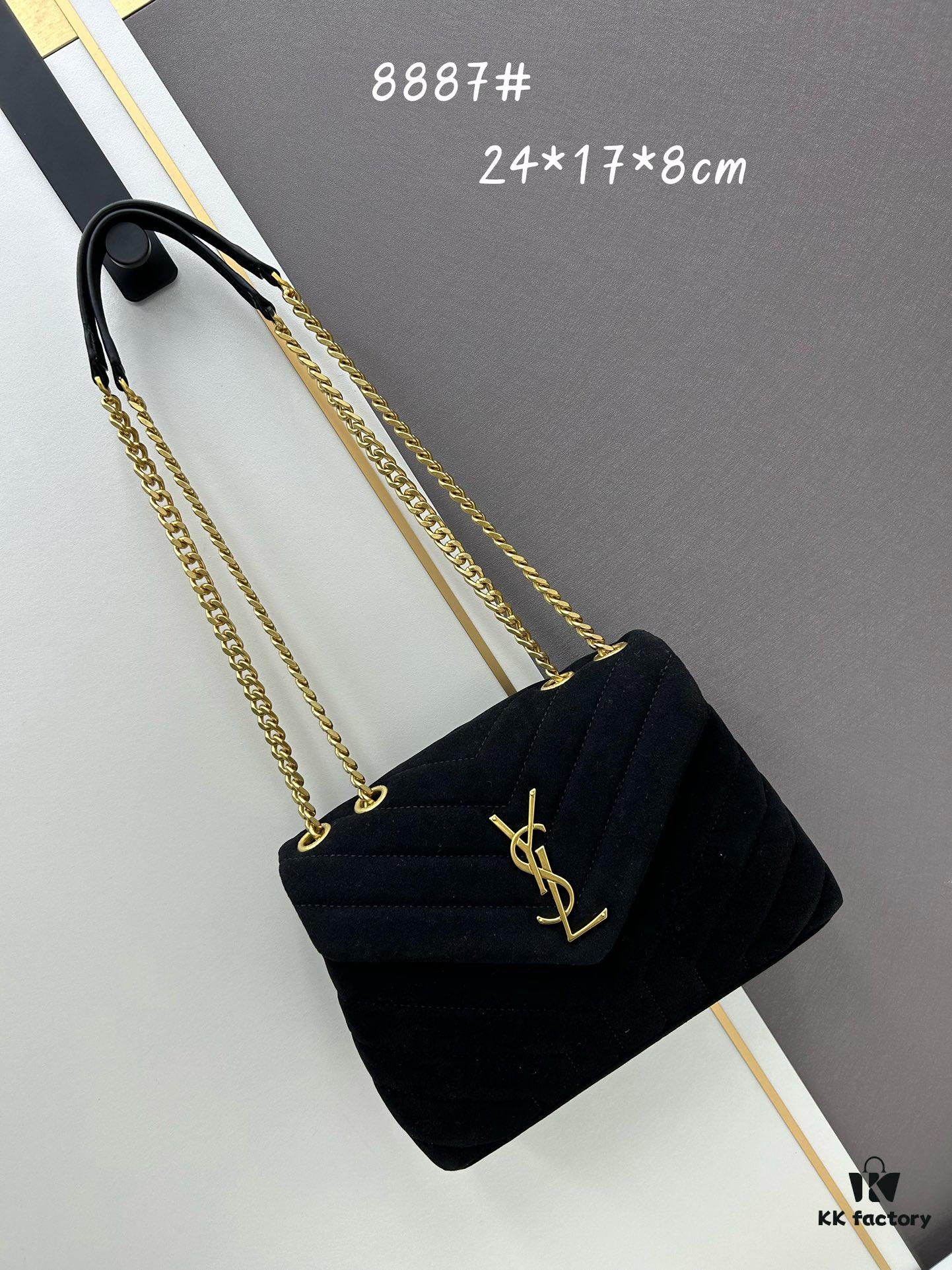 Medium YSL LOU LOU Suede Leather Chain Shoulder Bag with Box ||| Loulou Black Brown Nubuck