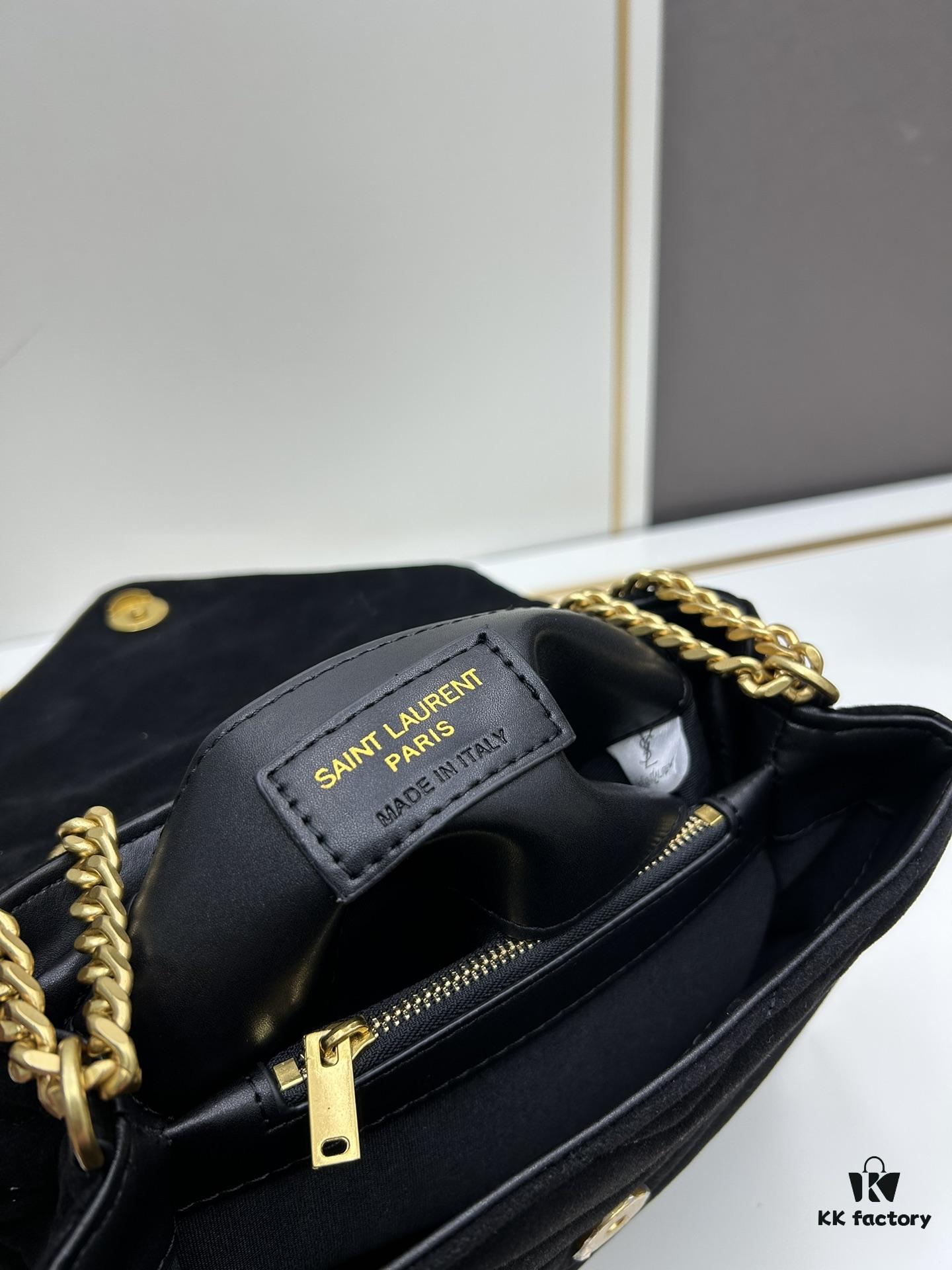 Medium YSL LOU LOU Suede Leather Chain Shoulder Bag with Box ||| Loulou Black Brown Nubuck