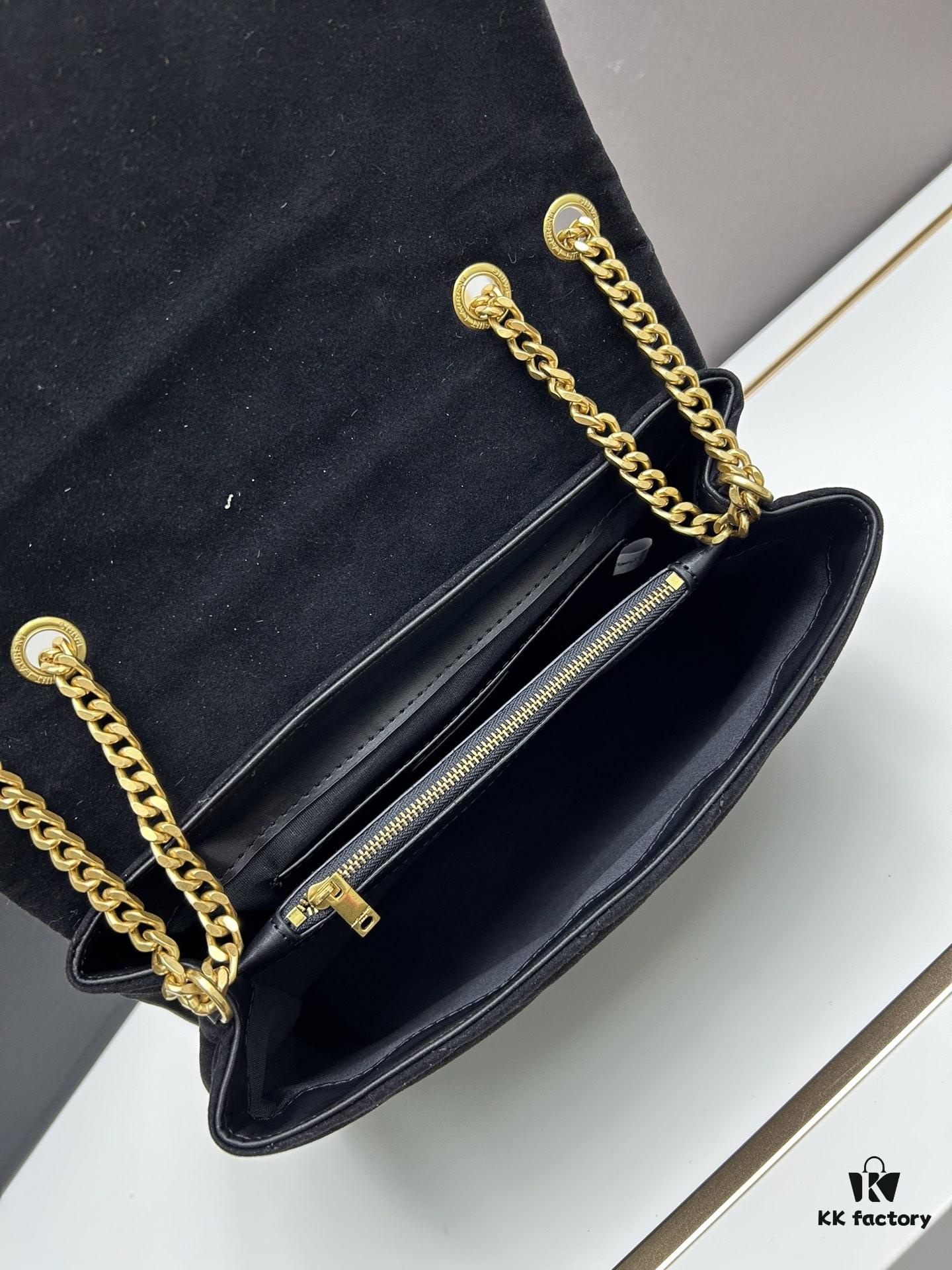 Large YSL LOU LOU Suede Leather Chain Shoulder Bag with Box ||| Loulou Black Brown Nubuck