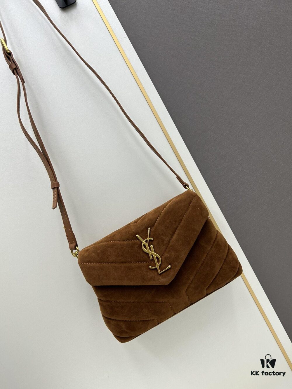 Small YSL Loulou Suede Chain Shoulder Bag in Black and Brown with Box