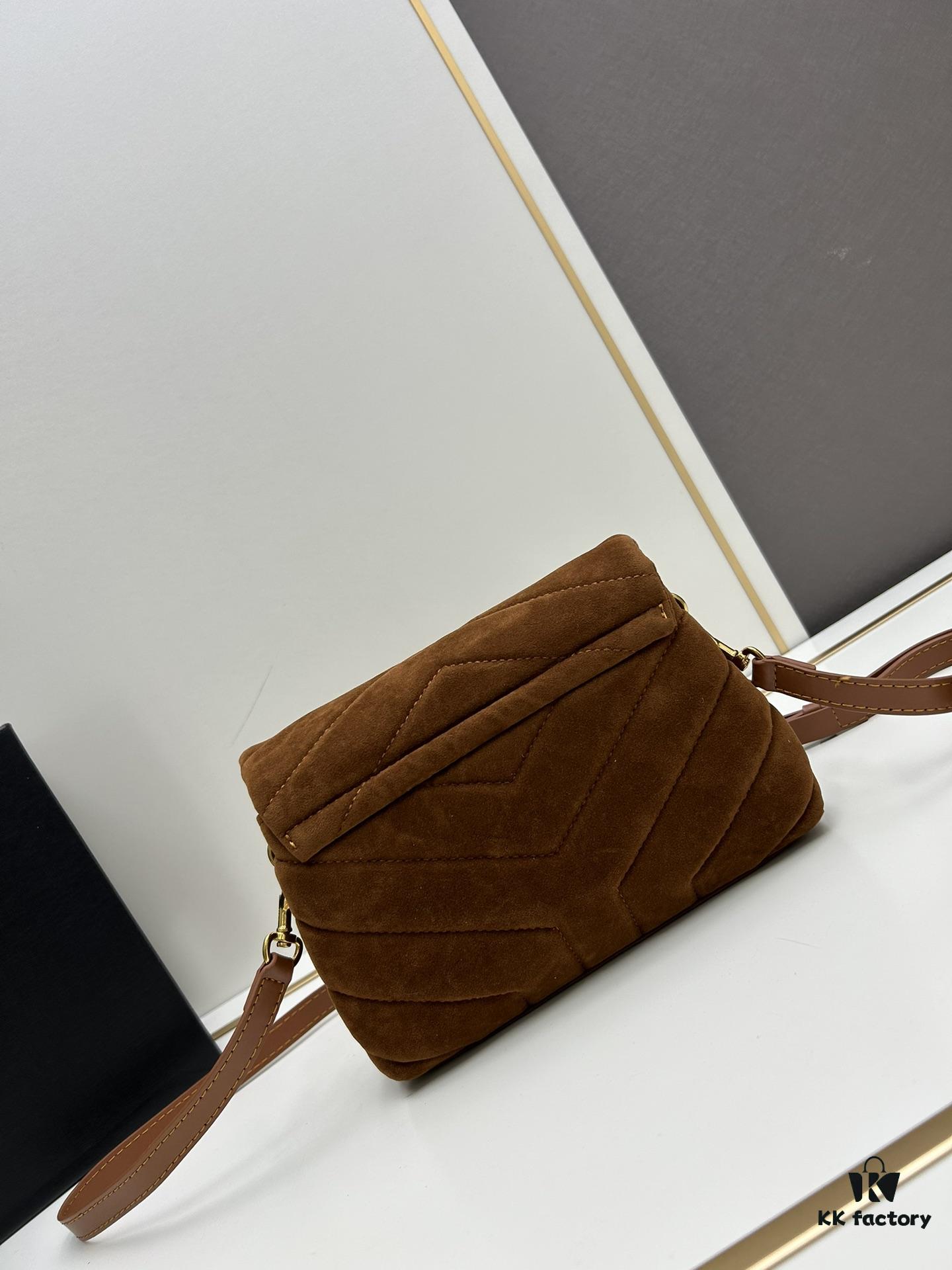 Small YSL Loulou Suede Chain Shoulder Bag in Black and Brown with Box