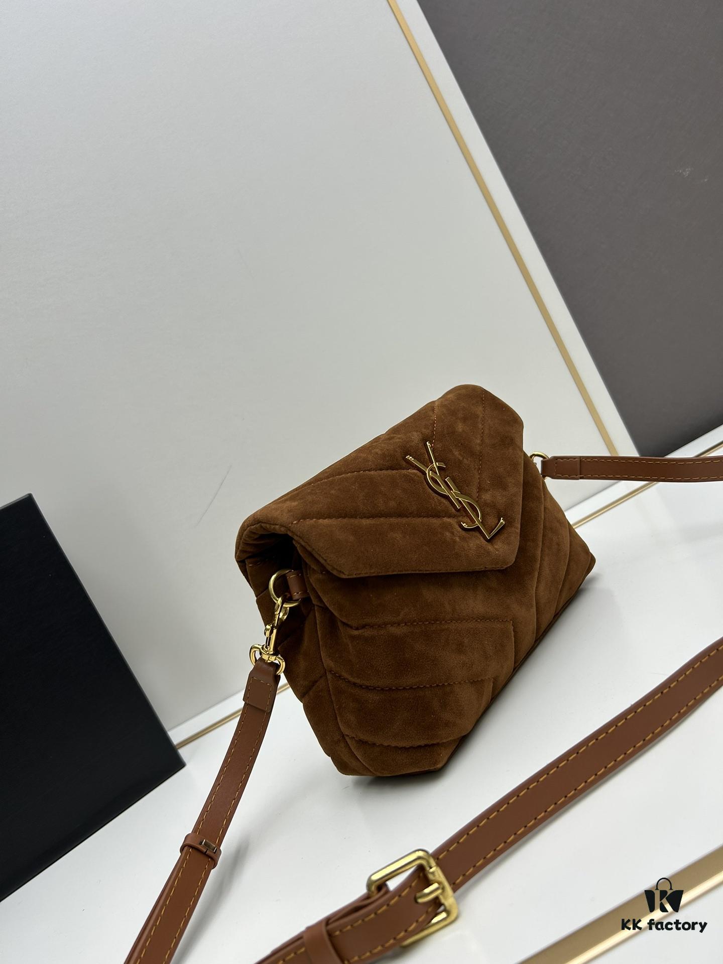 Small YSL Loulou Suede Chain Shoulder Bag in Black and Brown with Box