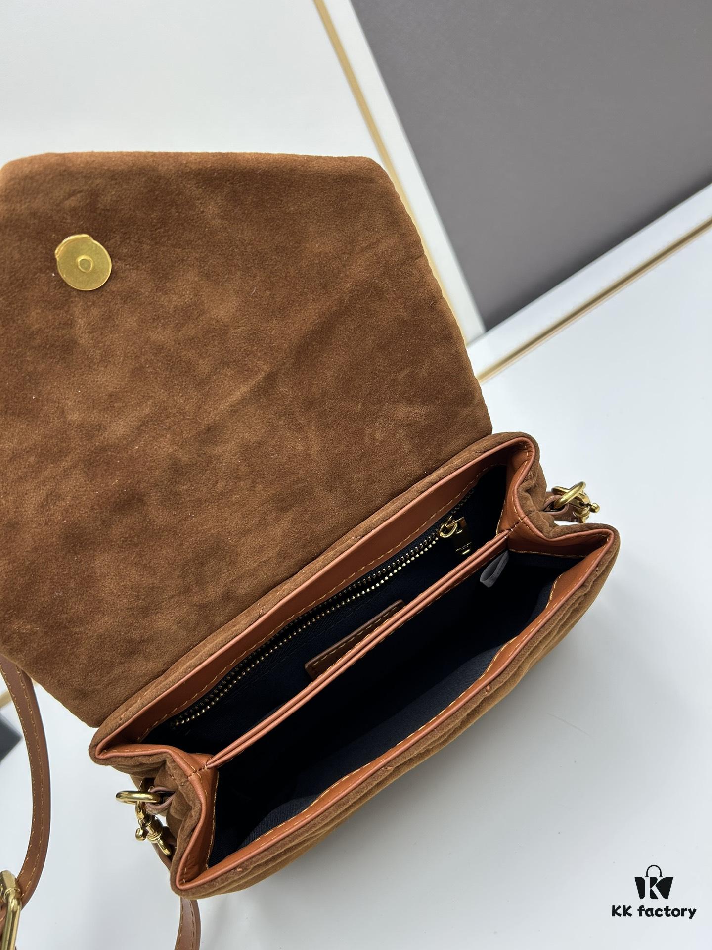 Small YSL Loulou Suede Chain Shoulder Bag in Black and Brown with Box