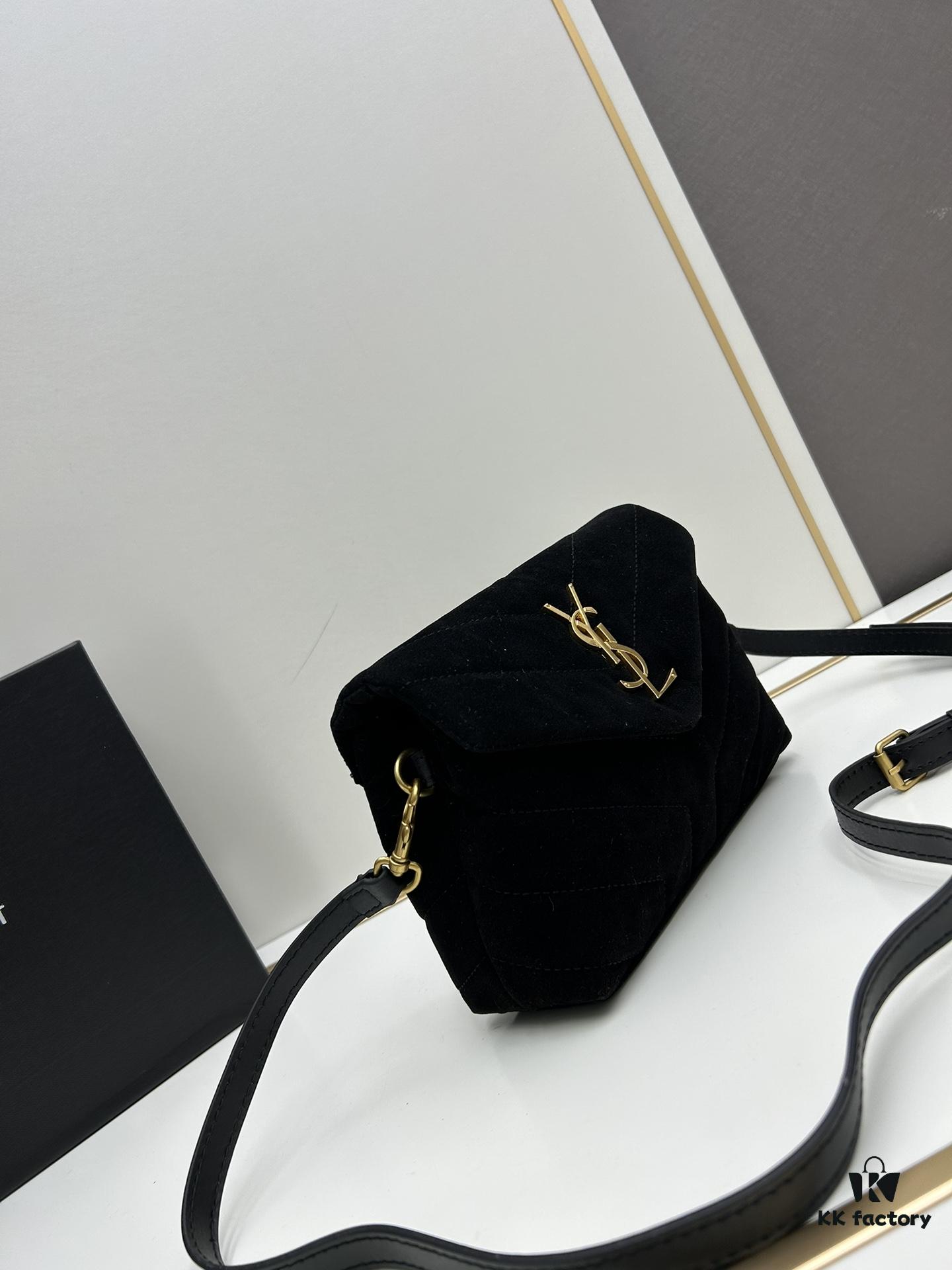 Small YSL Loulou Suede Leather Chain Shoulder Bag in Black and Brown with Box