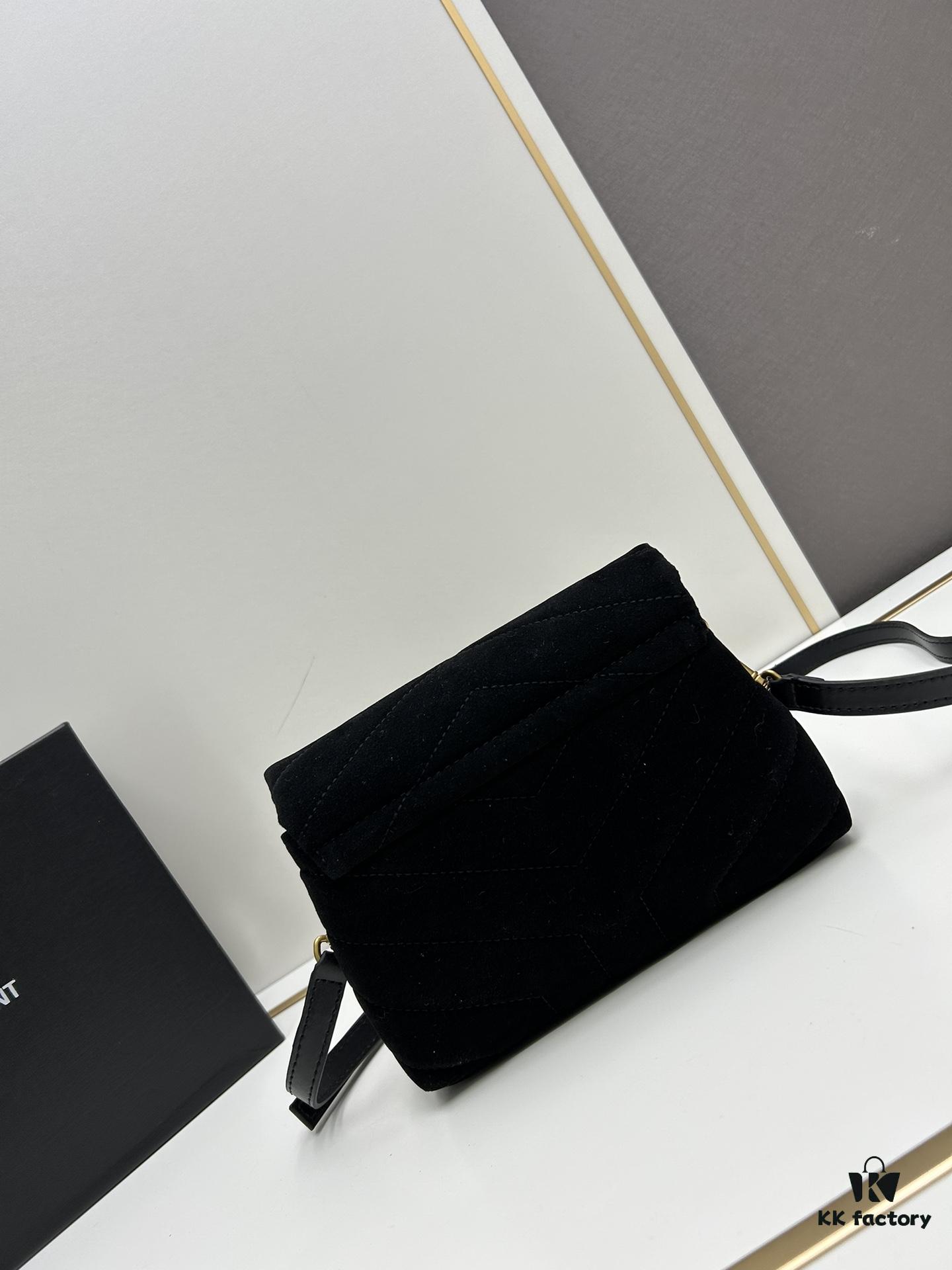 Small YSL Loulou Suede Leather Chain Shoulder Bag in Black and Brown with Box