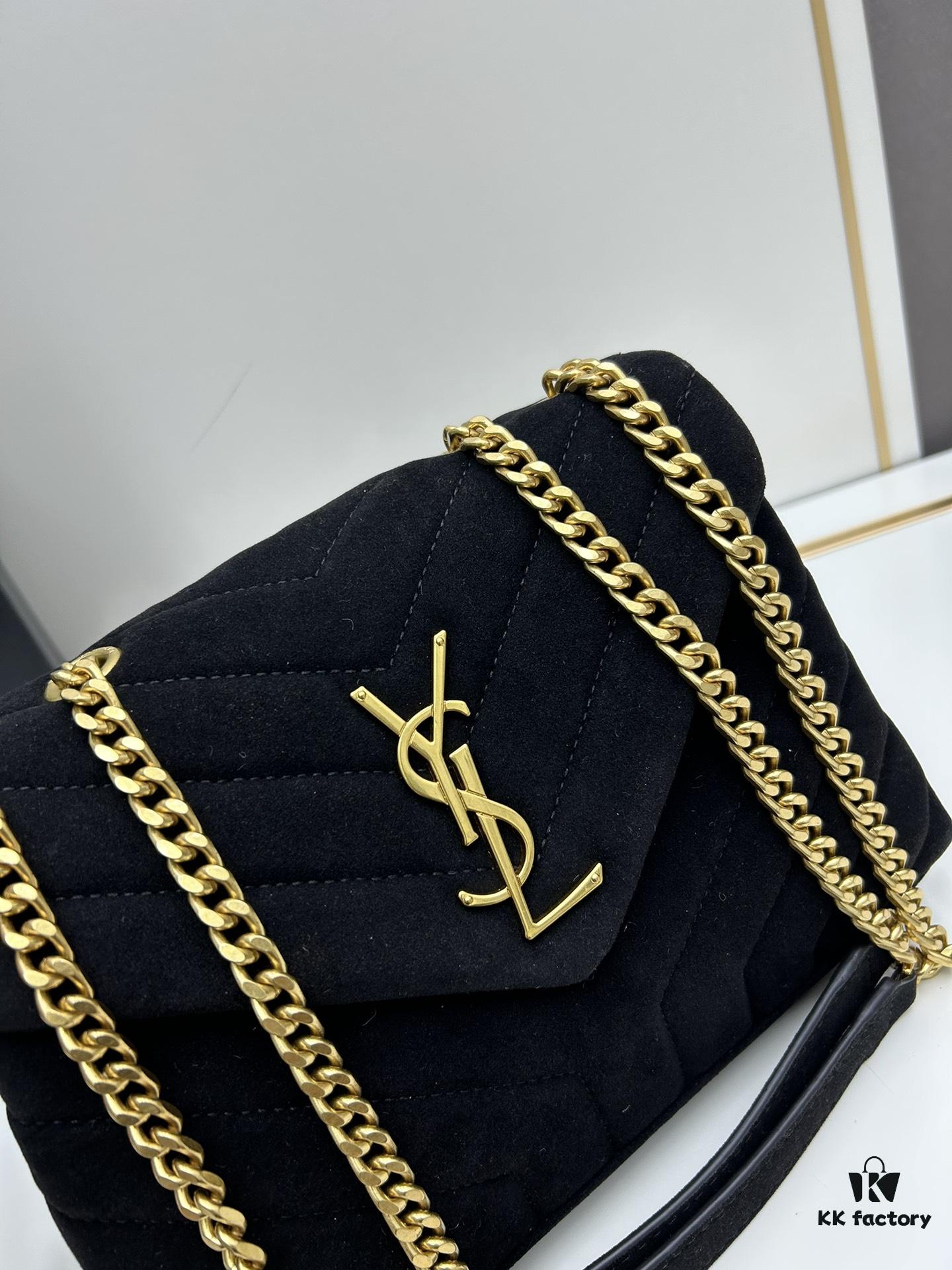 Medium YSL LOU LOU Suede Leather Chain Shoulder Bag with Box ||| Loulou Black Brown Nubuck