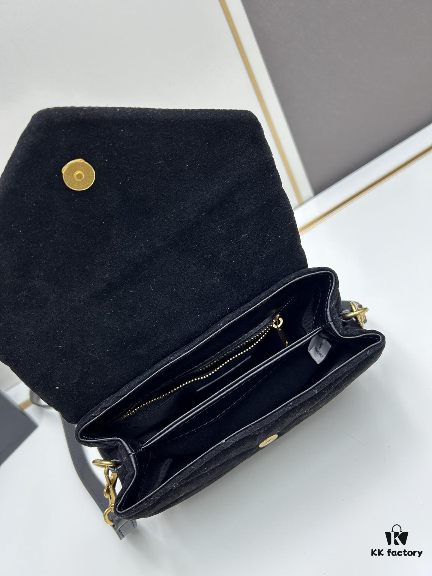 Small YSL Loulou Suede Leather Chain Shoulder Bag in Black and Brown with Box