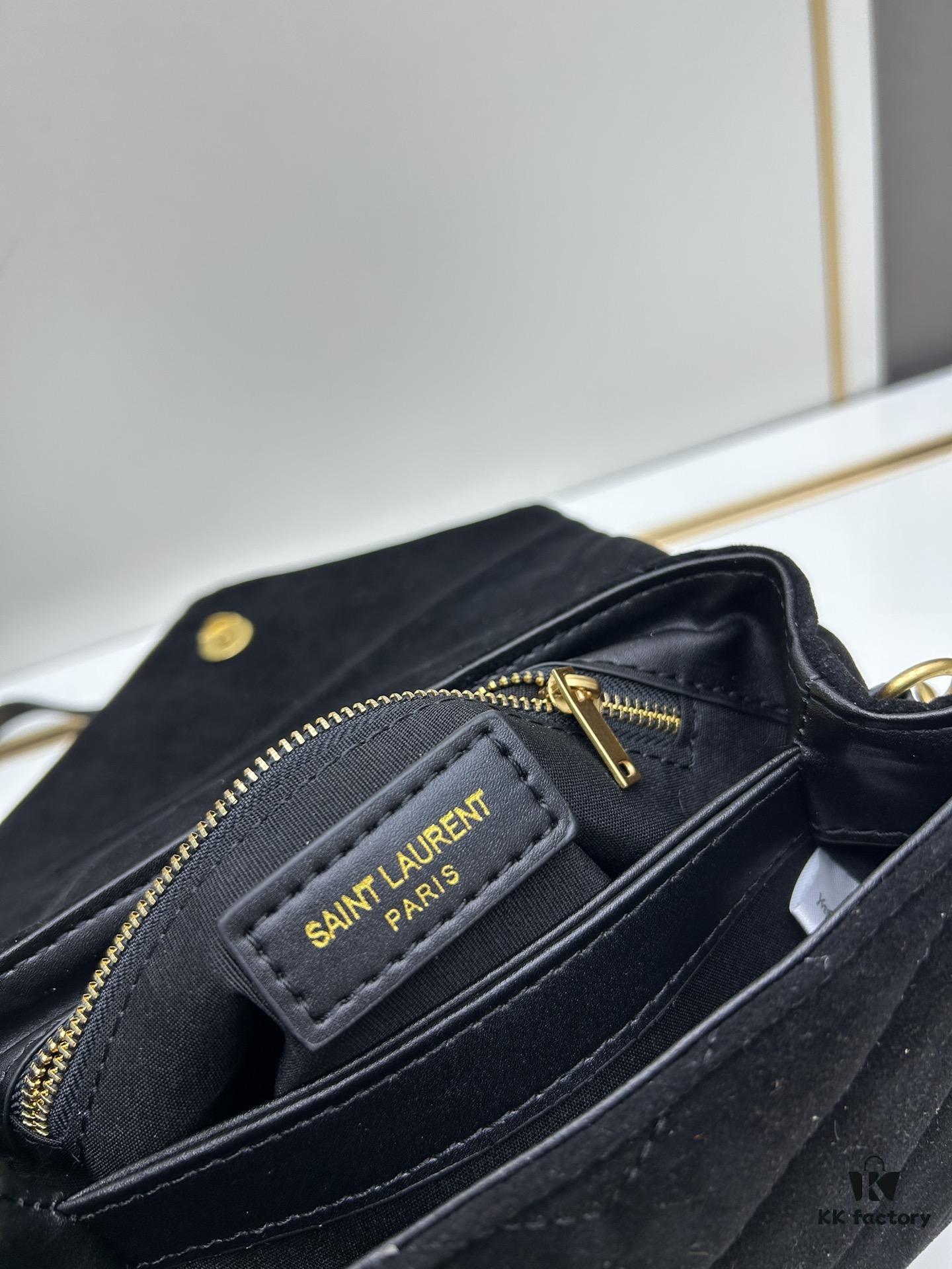 Small YSL Loulou Suede Leather Chain Shoulder Bag in Black and Brown with Box