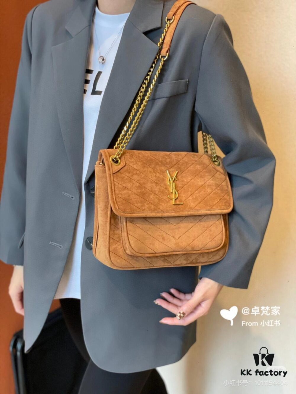 New Small YSL Niki Suede Messenger Bag with Box