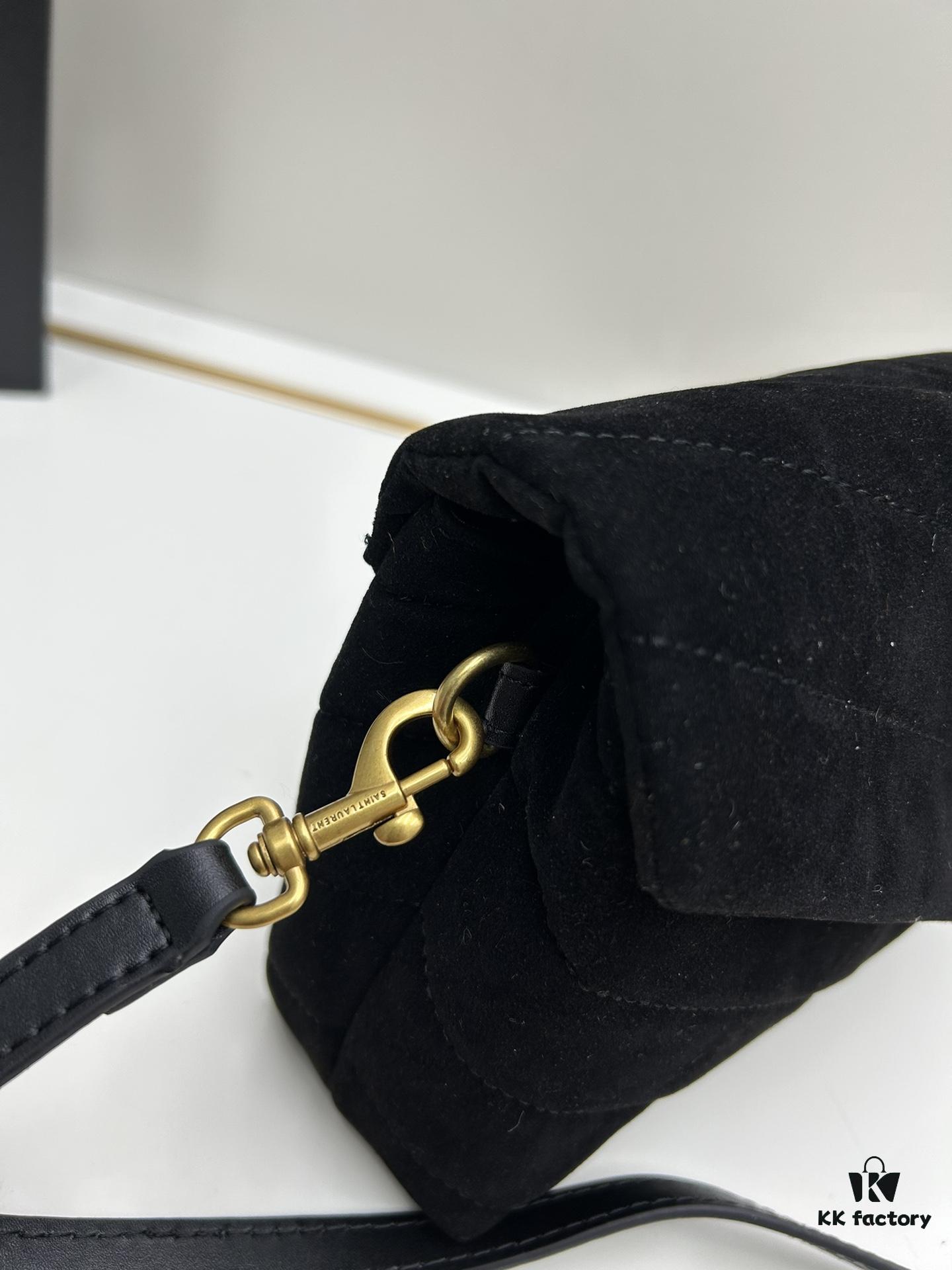 Small YSL Loulou Suede Leather Chain Shoulder Bag in Black and Brown with Box