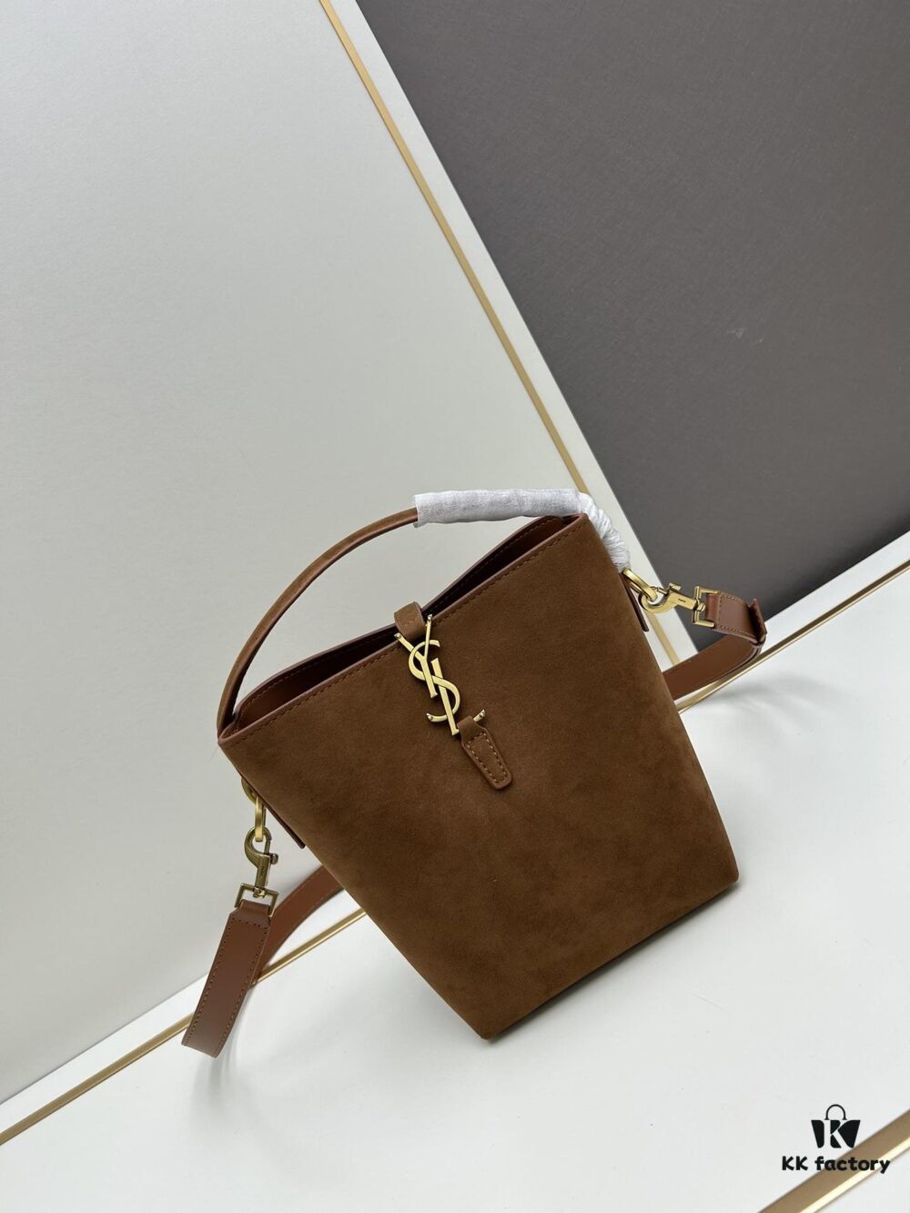 New Autumn/Winter Arrival Matte Mini YSL Bucket Bag with Box - Authentic YSL LE37 in Black Gold Hardware, Celebrity Style