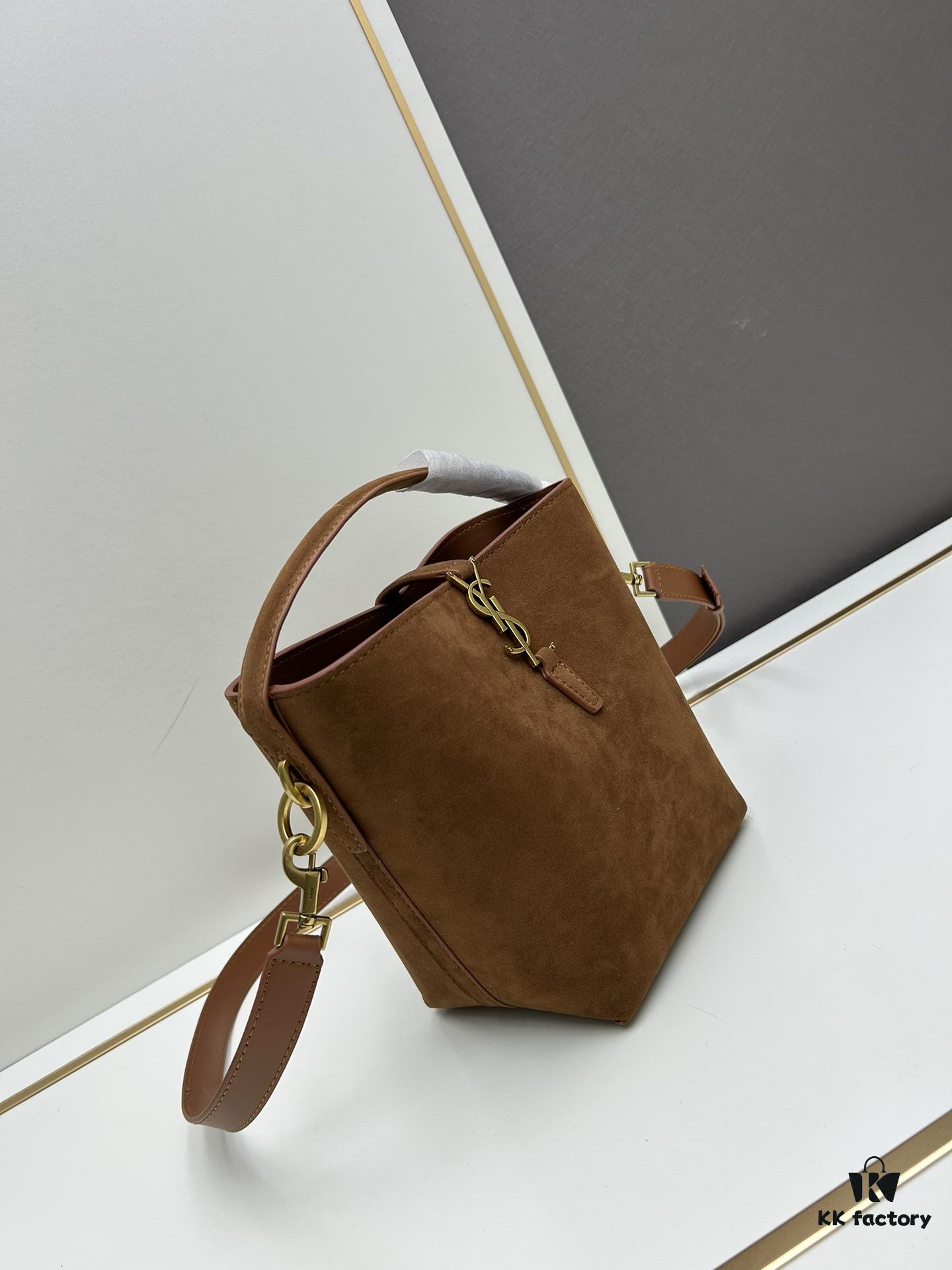 New Autumn/Winter Arrival Matte Mini YSL Bucket Bag with Box - Authentic YSL LE37 in Black Gold Hardware, Celebrity Style