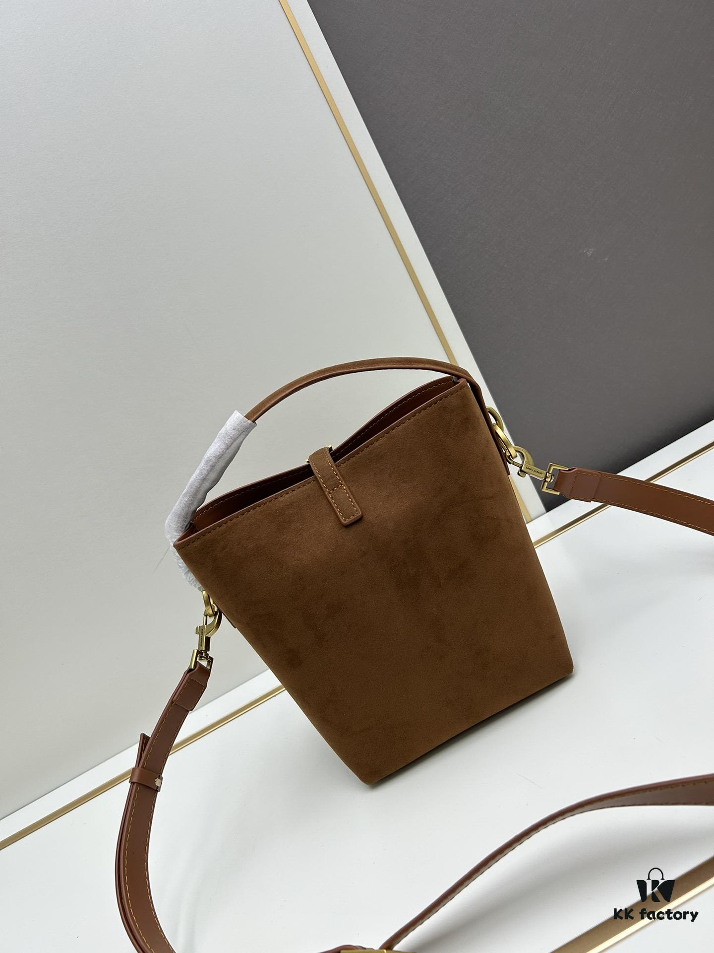 New Autumn/Winter Arrival Matte Mini YSL Bucket Bag with Box - Authentic YSL LE37 in Black Gold Hardware, Celebrity Style