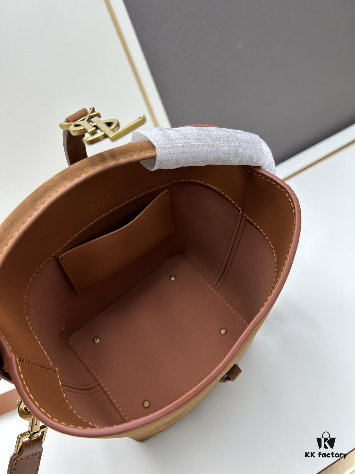 New Autumn/Winter Arrival Matte Mini YSL Bucket Bag with Box - Authentic YSL LE37 in Black Gold Hardware, Celebrity Style