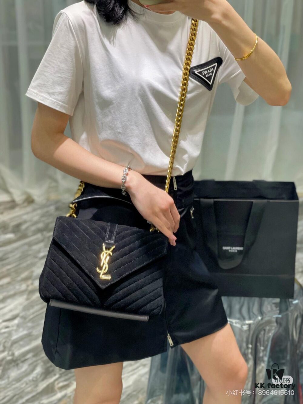 New Arrival with Box ||| Suede YSL Saint Laurent V-Logo Sling Bag