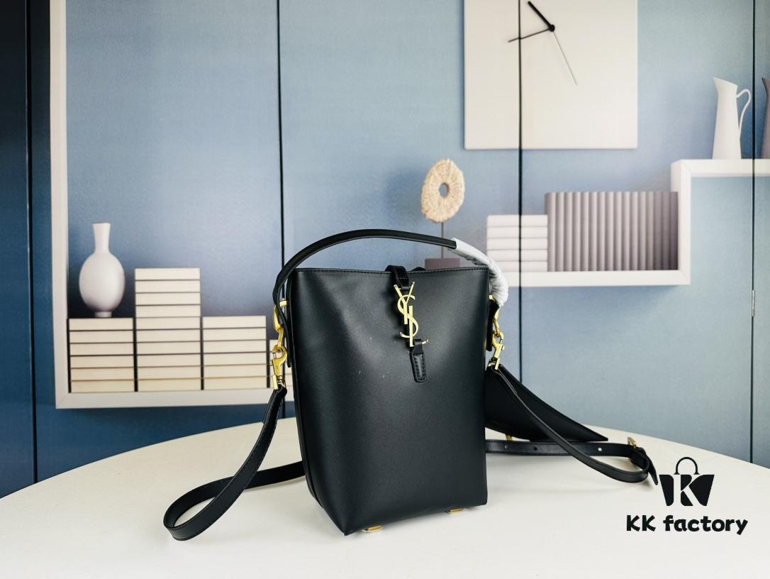 Authentic YSL LE37 Small Bucket Bag in Shiny Black with Gold Hardware, Comes with Box